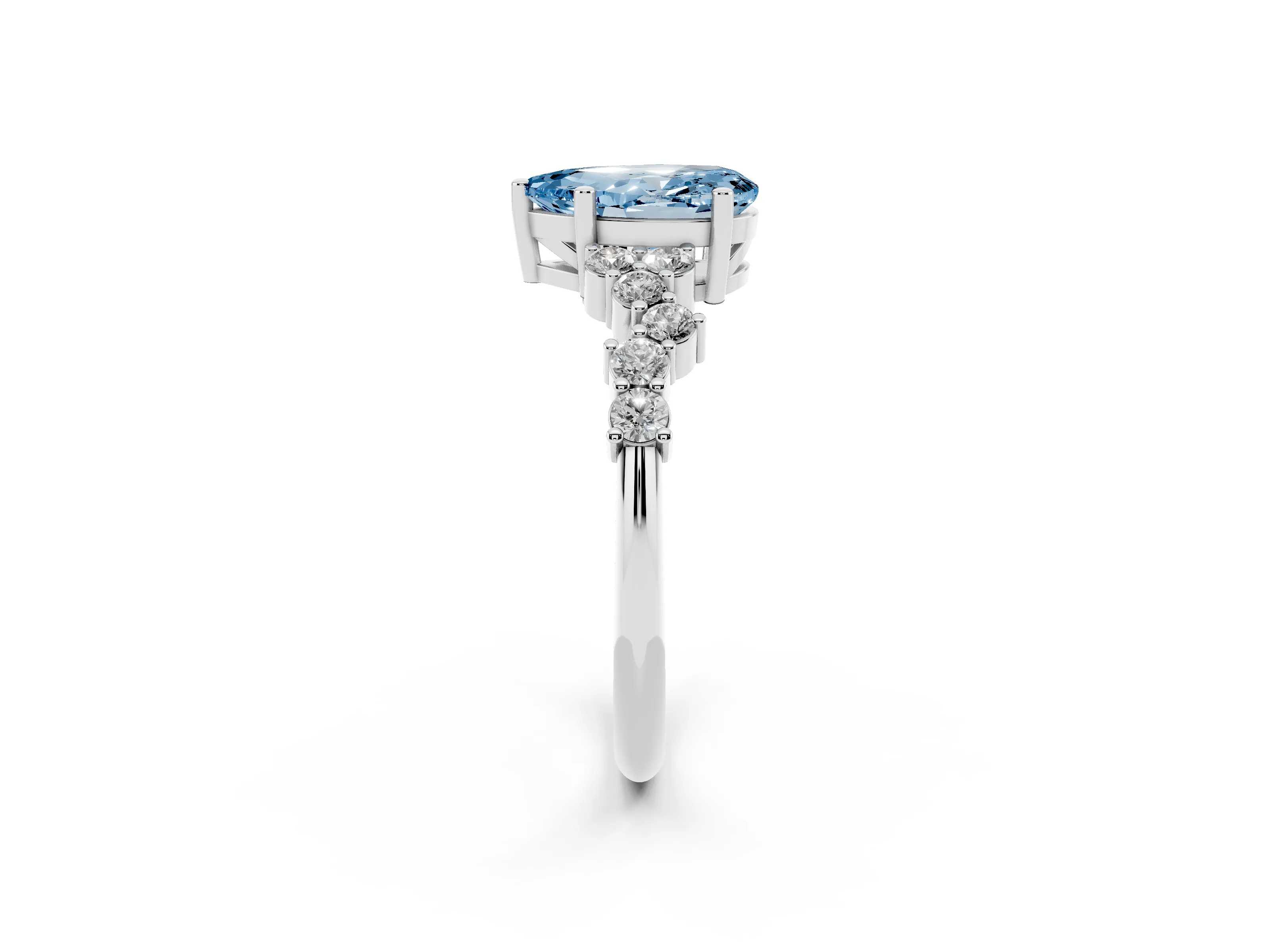 Fancy Blue Pear Cut Diamond Ring Set in Platinum with Scattered Round Accents