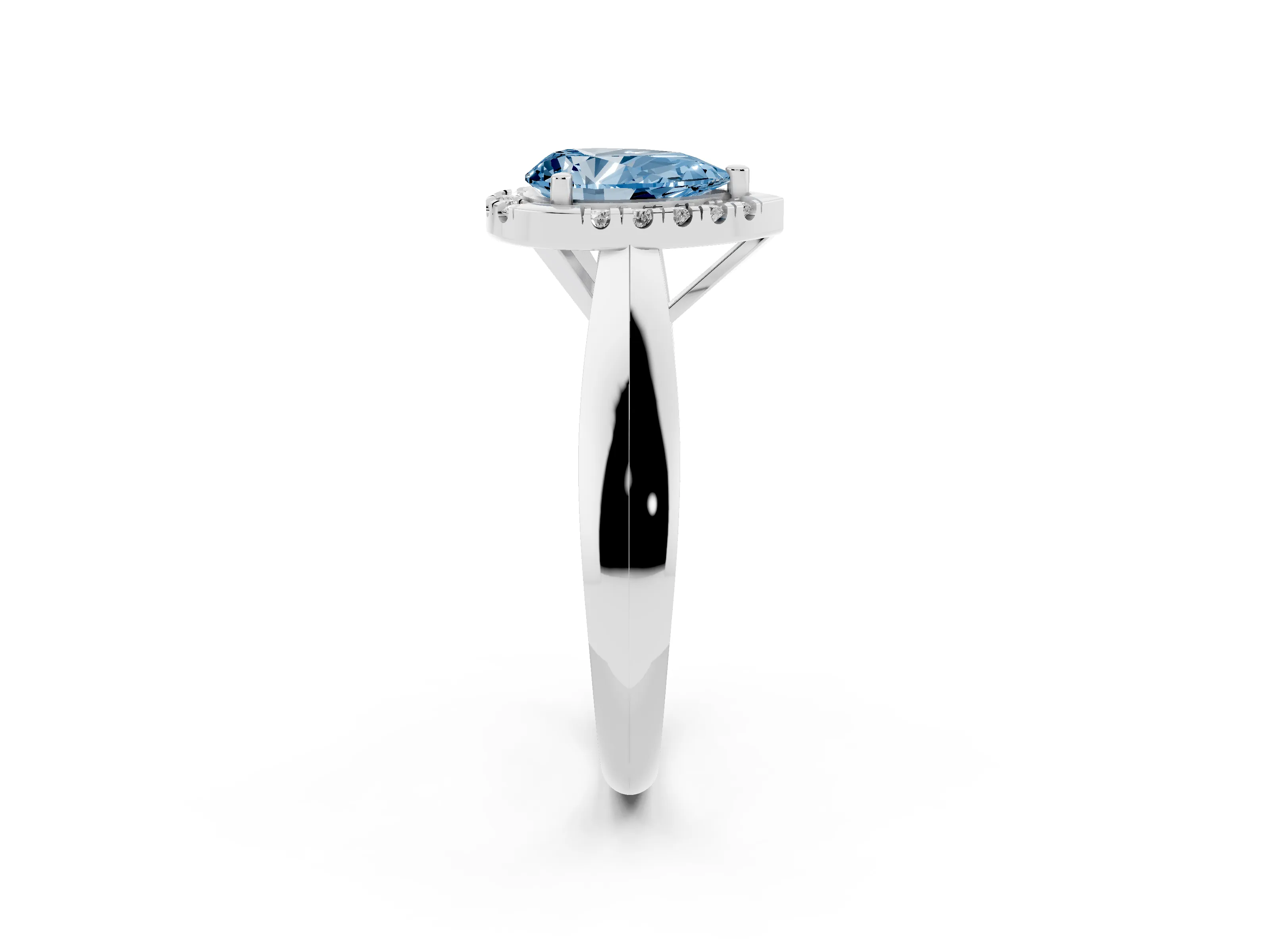 Fancy Blue Pear Cut Diamond Halo Solitaire Engagement Ring Set in Silver with Square Band and Prong Setting