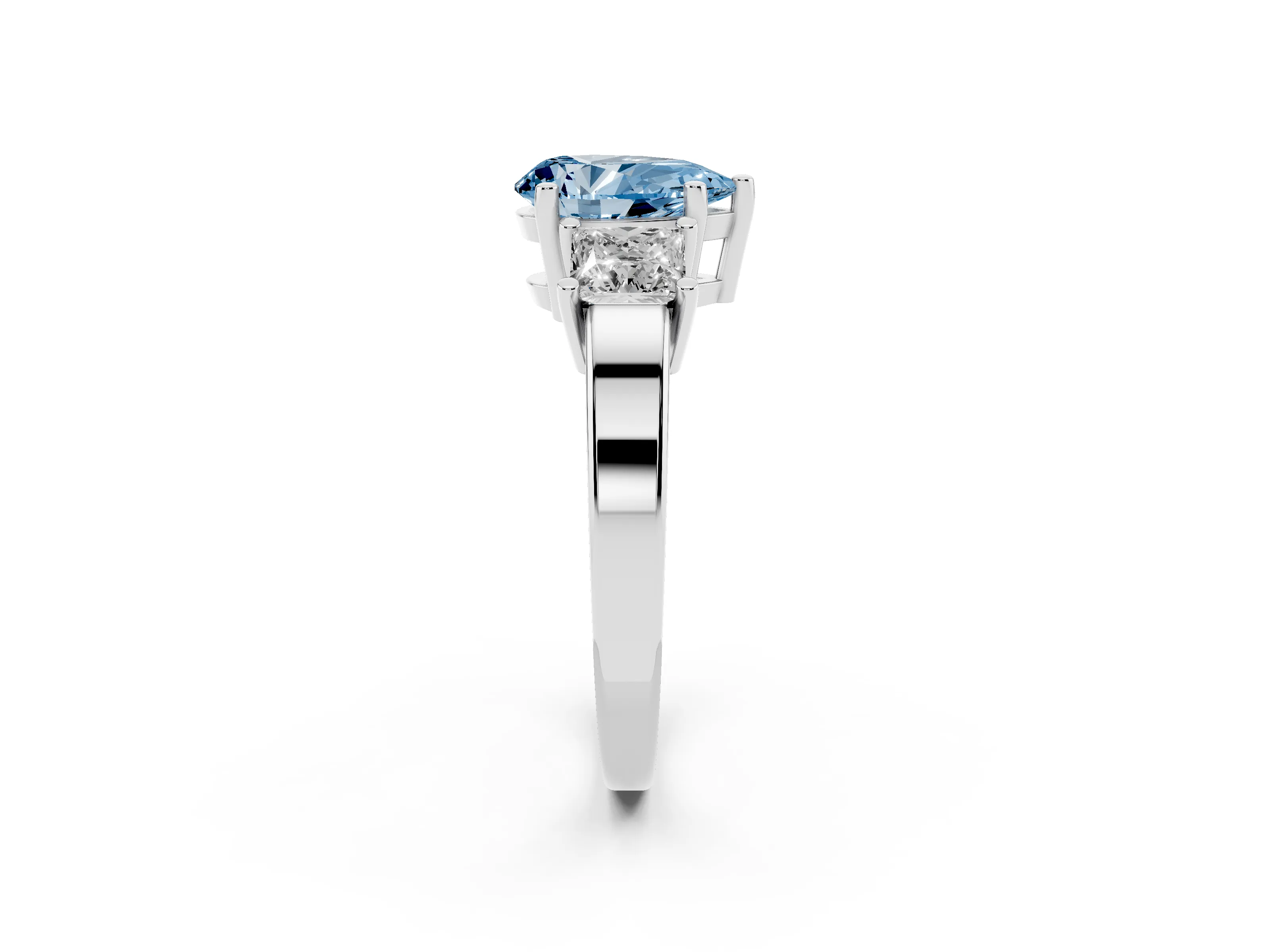 Fancy Blue Three-Stone Pear Cut Diamond Solitaire Ring Set in Platinum with Prong Setting