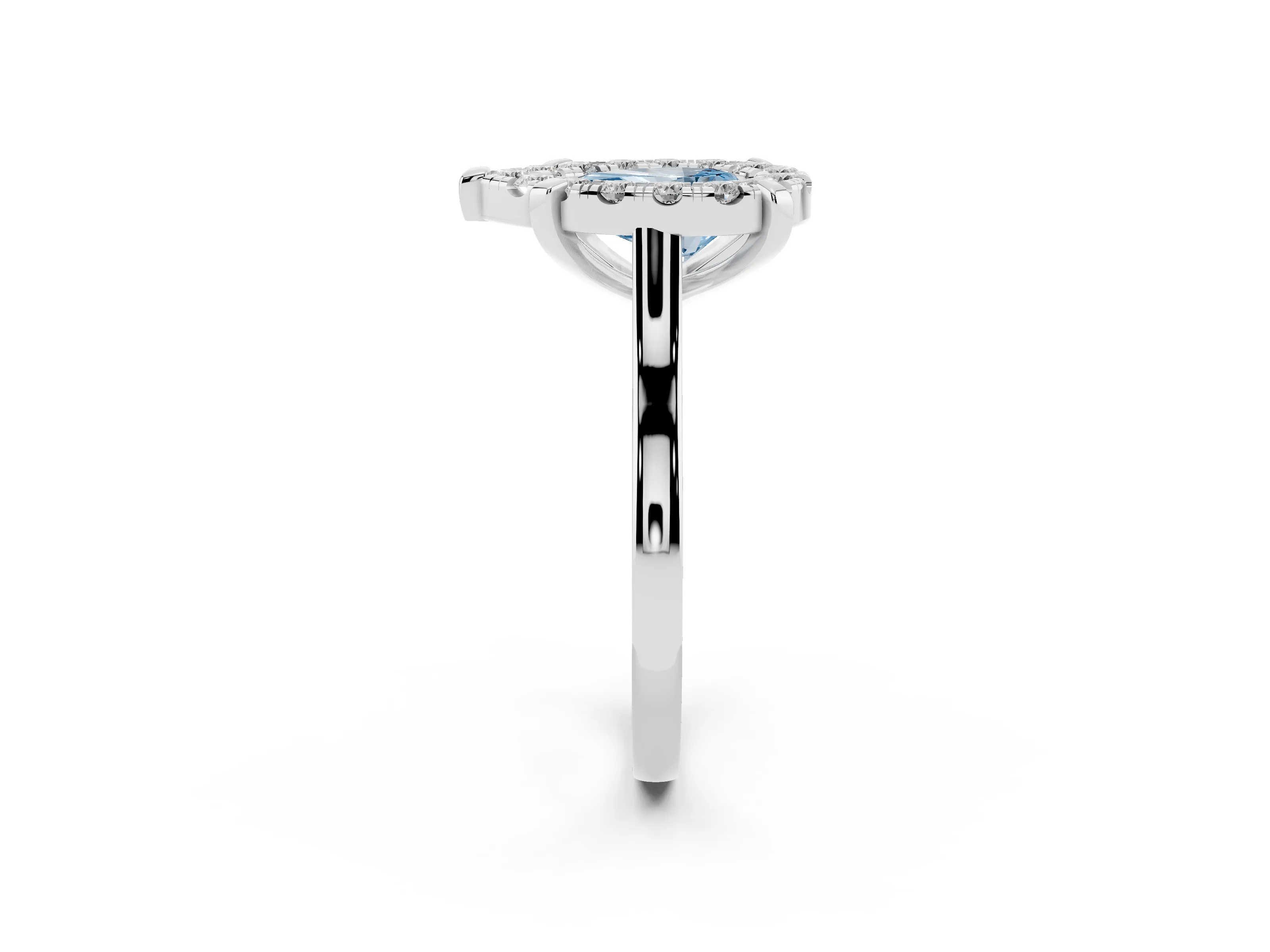Fancy Blue Pear Cut Diamond Cluster Halo Solitaire Ring Set in Silver with Prong Setting