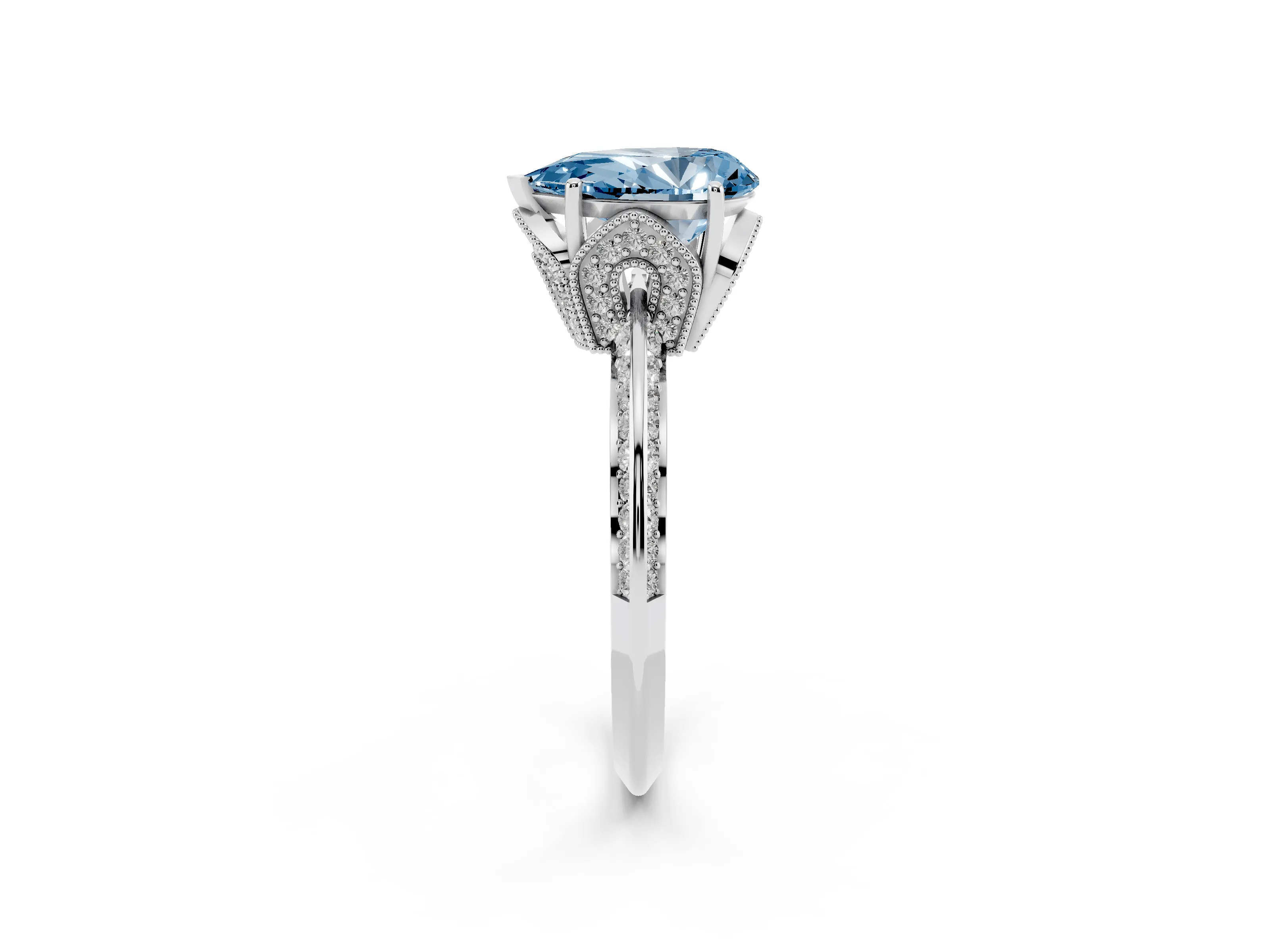 Fancy Blue Pear Cut Diamond Solitaire Engagement Ring Set in Silver with Pavé Split Shank and Prong Setting