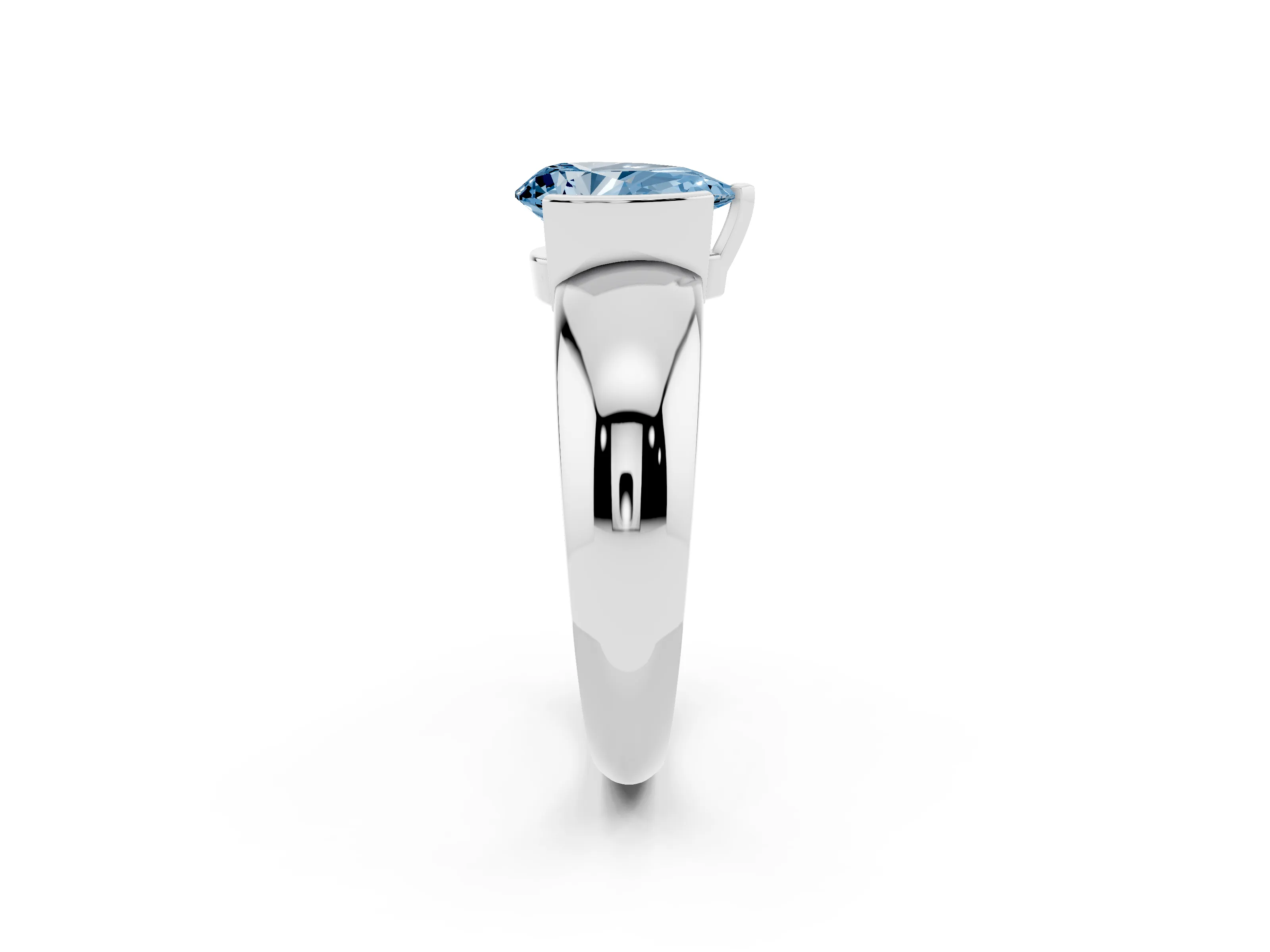 Fancy Blue Pear Cut Diamond Solitaire Tension Set Ring Set in White gold with Wide Band