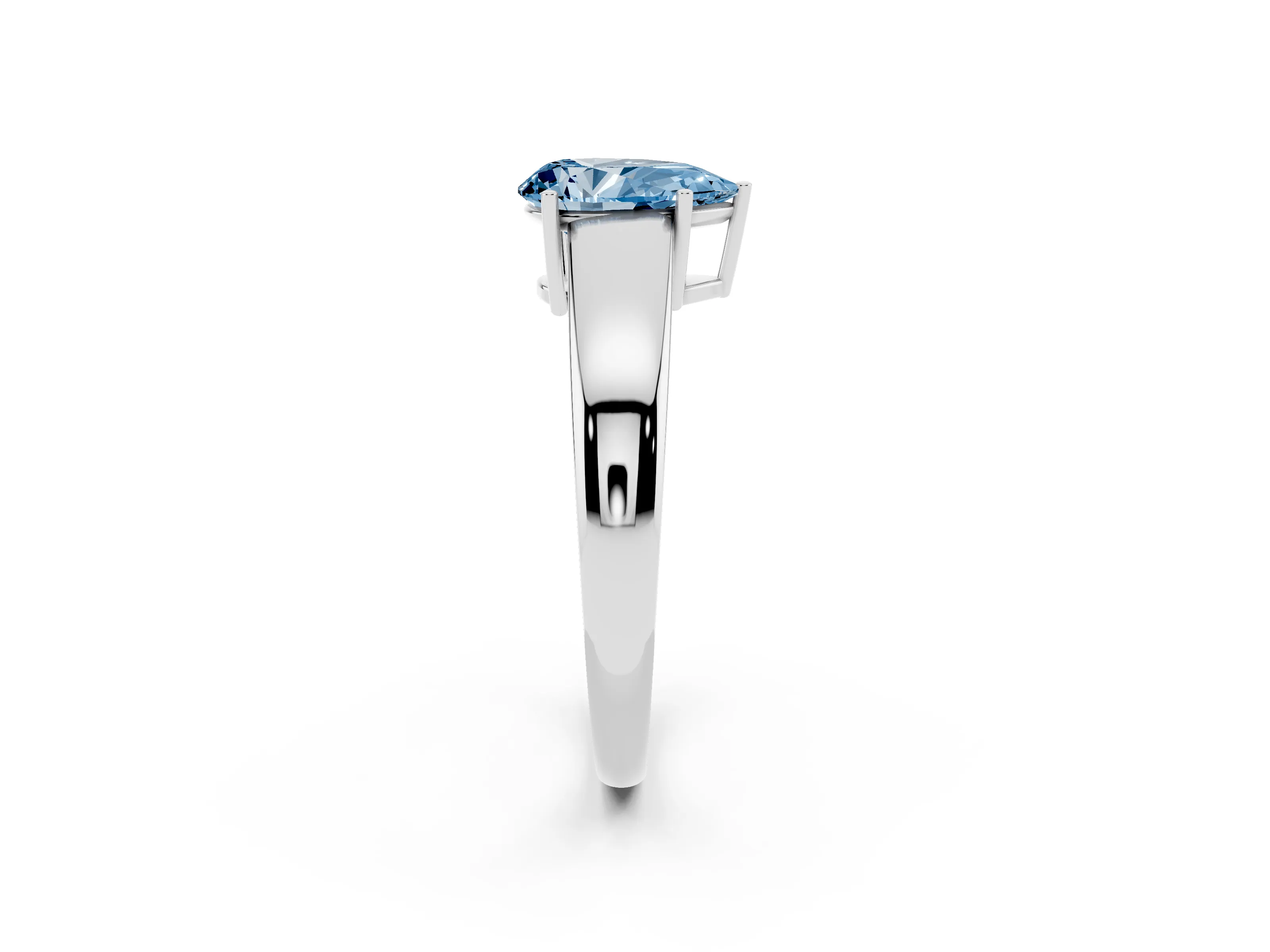 Fancy Blue Pear Cut Diamond Solitaire Ring Set in White gold with Tapered Band and Prong Setting
