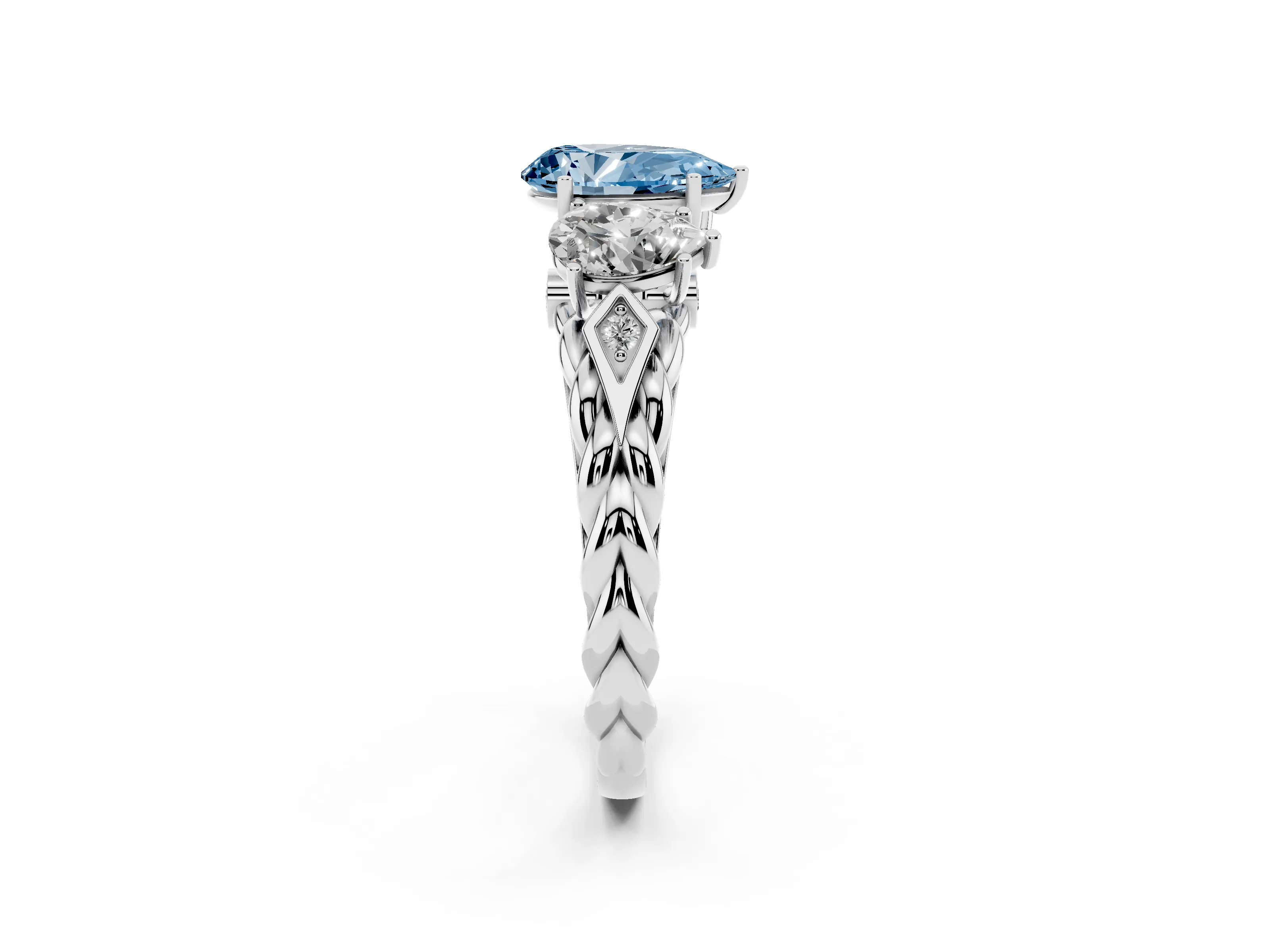 Fancy Blue Pear Cut Diamond Three-Stone Ring Set in Silver with Braided Band