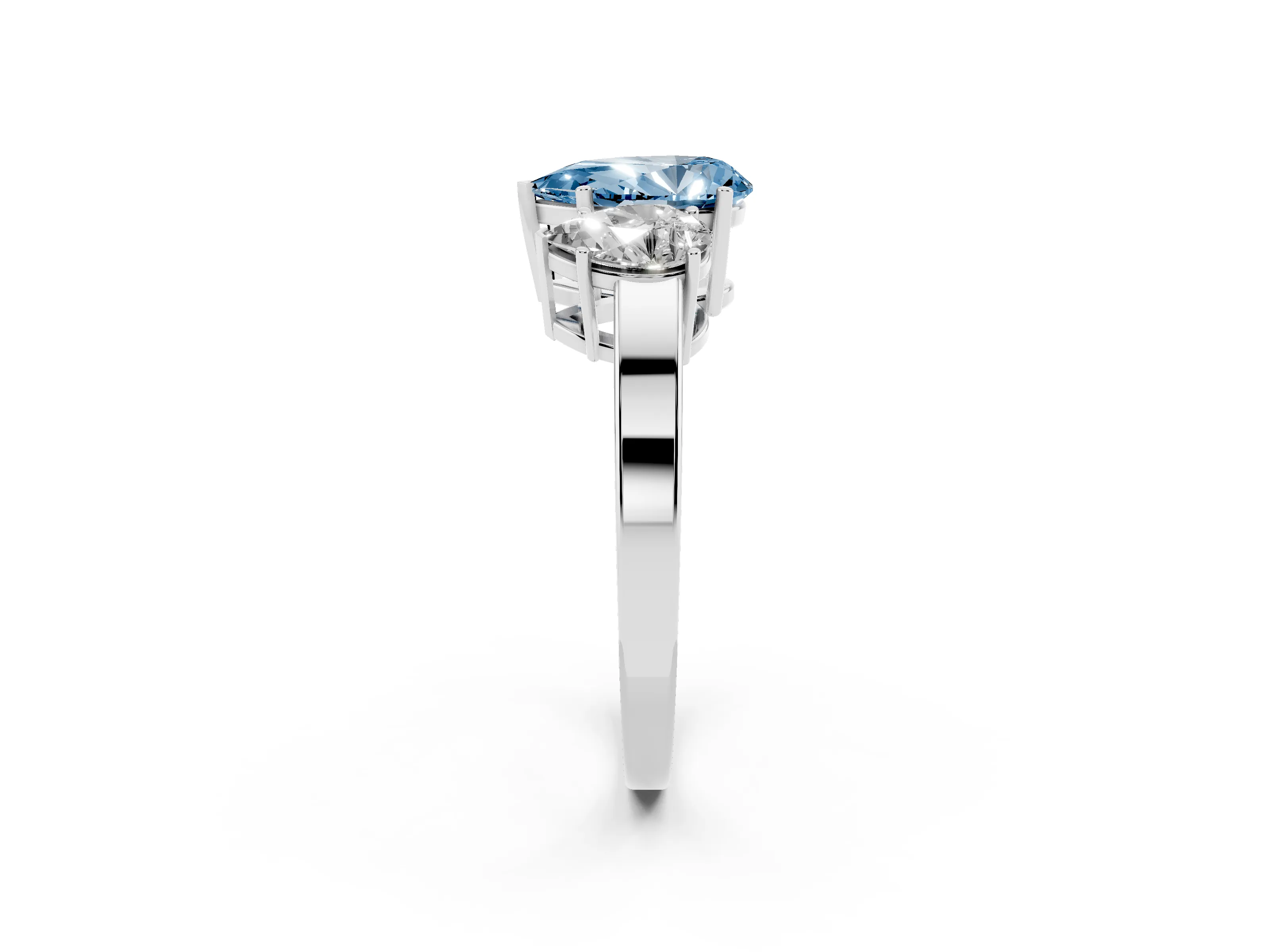 Fancy Blue Pear Cut Diamond Three-Stone Engagement Ring Set in Platinum with Flat Band