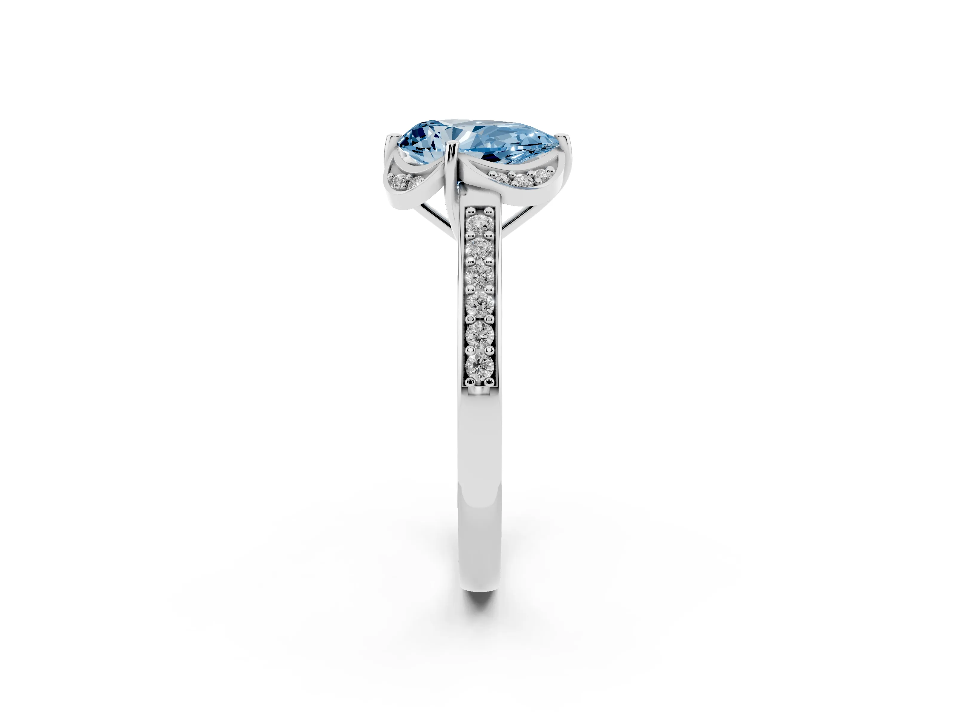 Fancy Blue Pear Cut Diamond Halo Ring Set in Silver with Channel Set Band and Prong Setting