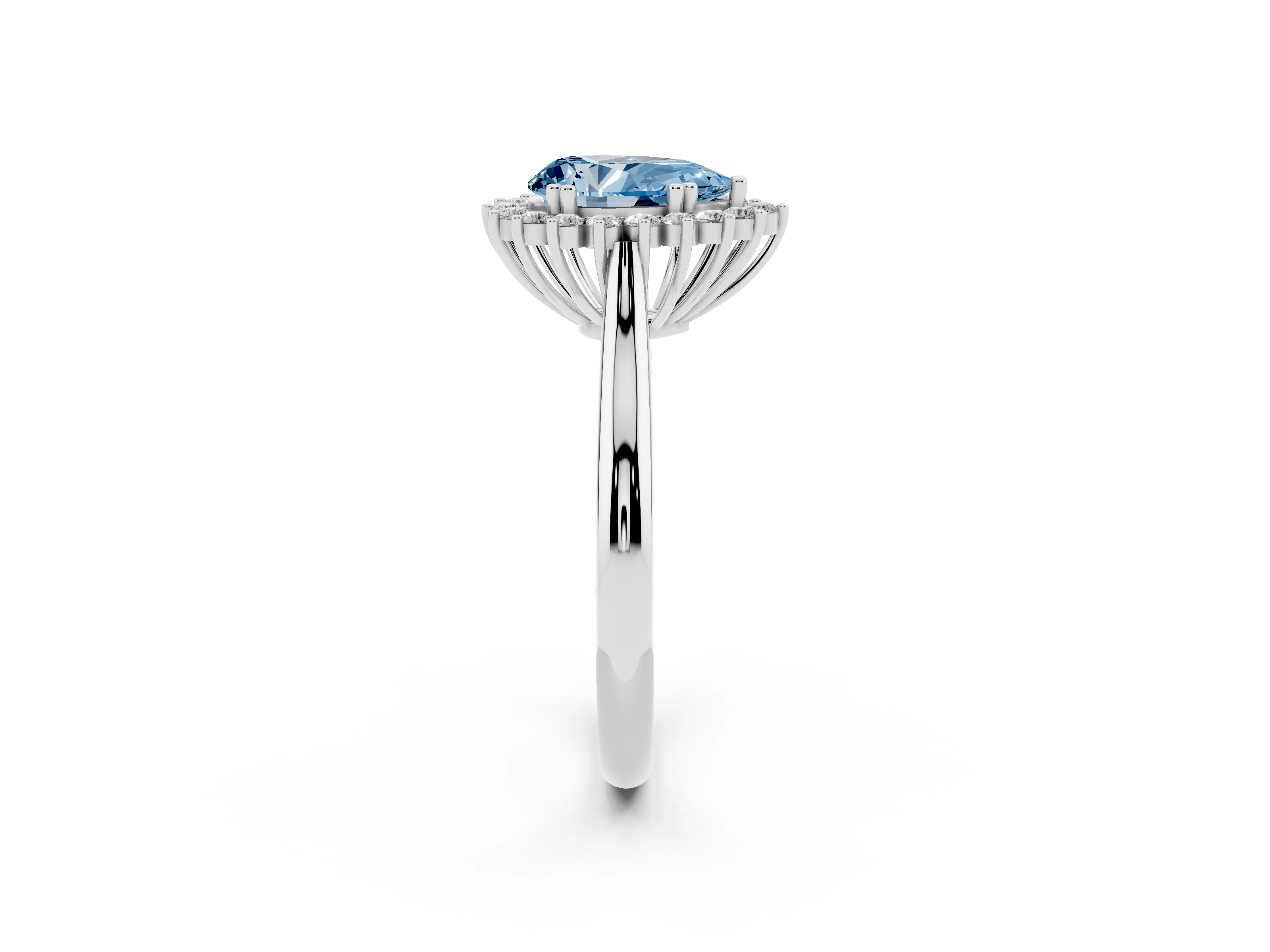 Fancy Blue Pear Cut Diamond Halo Ring Set in White gold with Plain Solitaire Band and Prong Setting