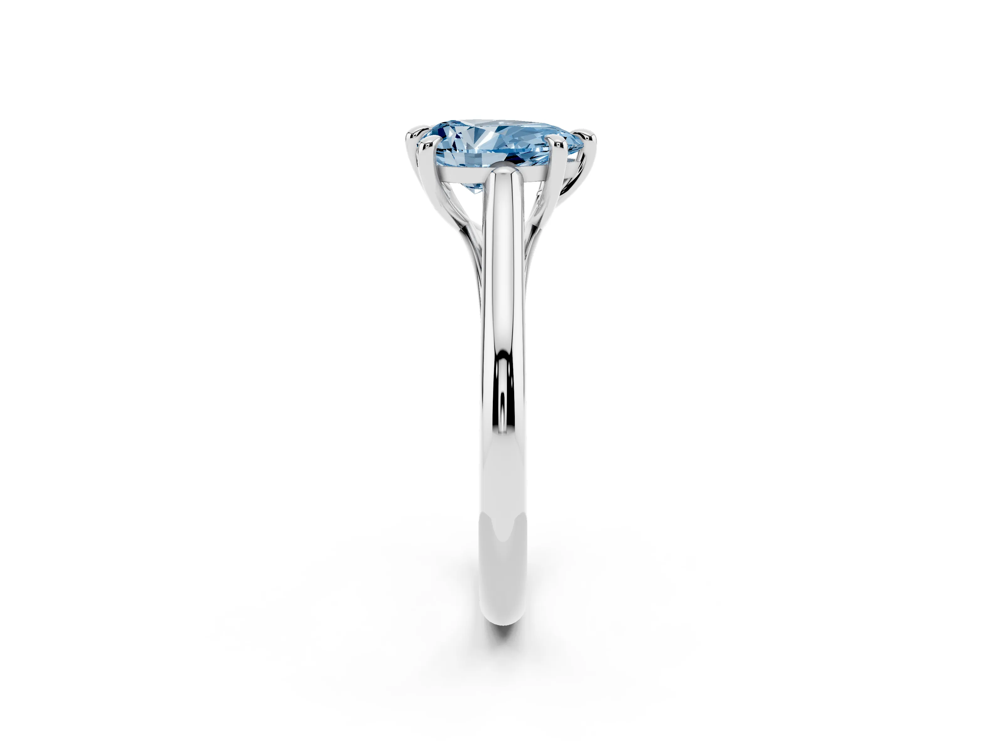 Fancy Blue Pear Cut Diamond Solitaire Engagement Ring Set in Silver with Prong Setting and Plain Classic Band