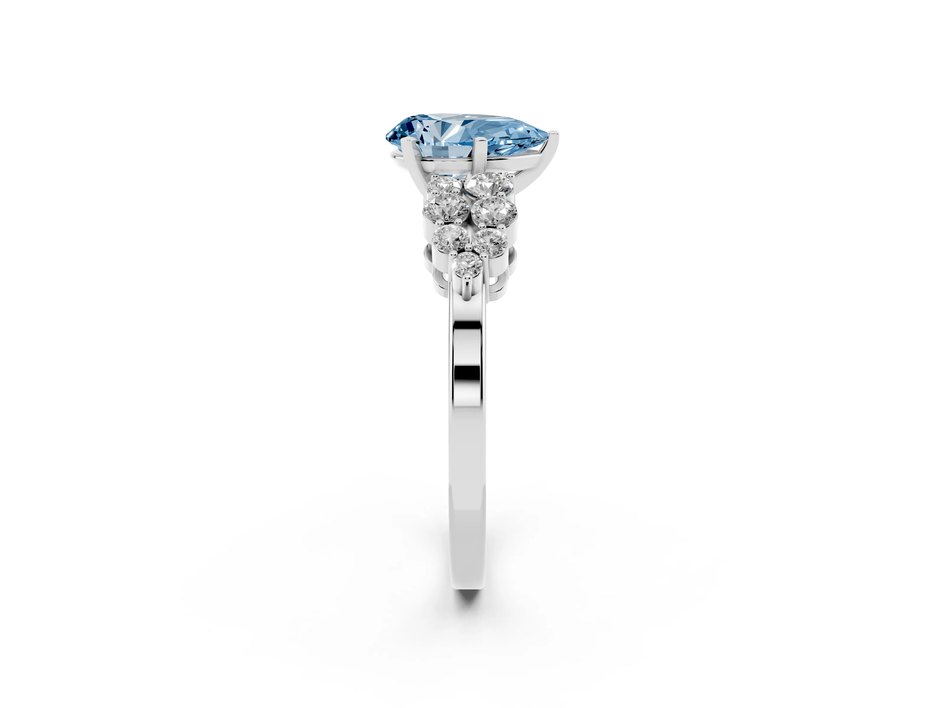 Fancy Blue Pear Cut Diamond Cluster Engagement Ring Set in Platinum with Pavé Band and Prong Setting