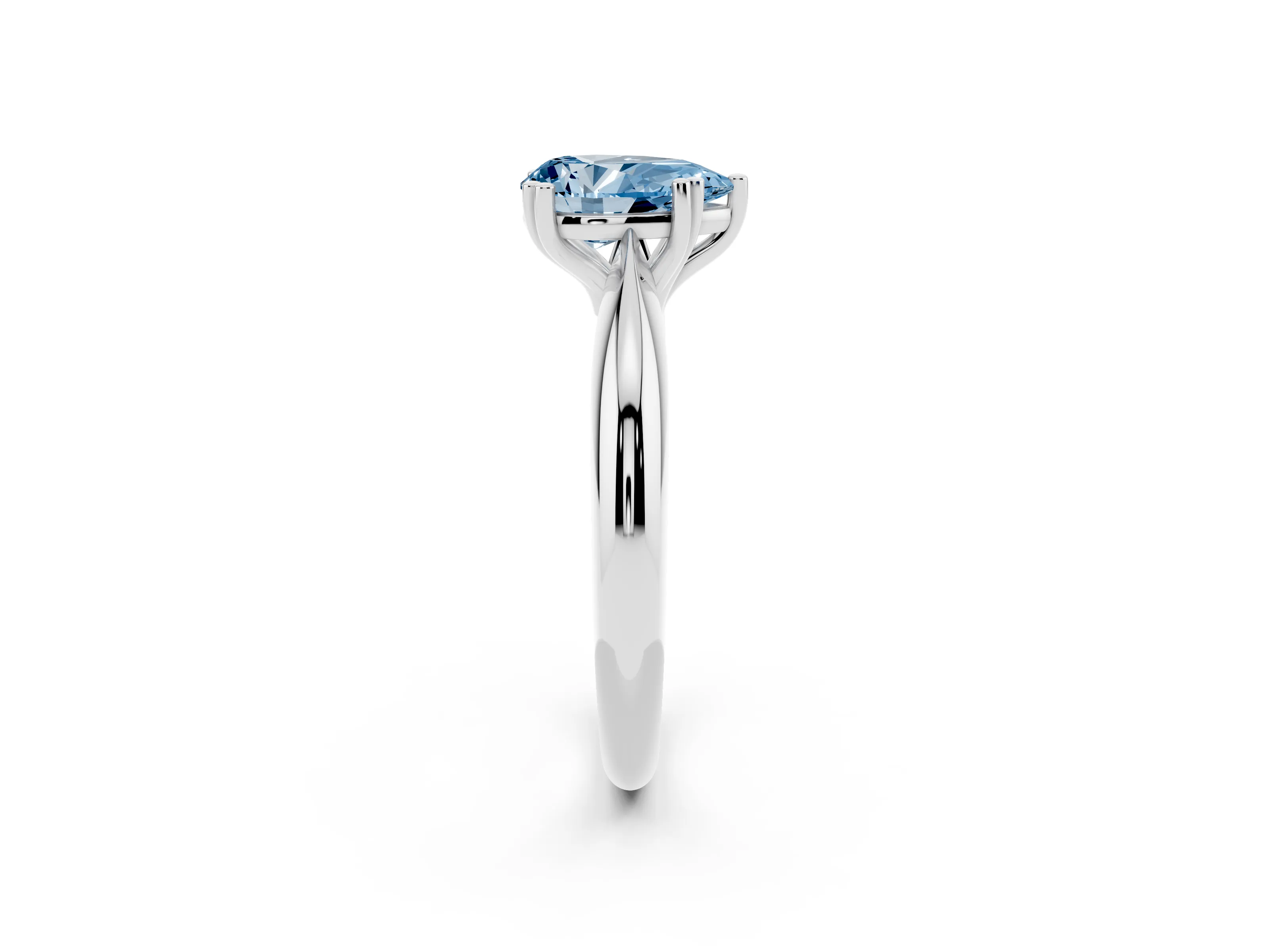 Fancy Blue Pear Cut Diamond Solitaire Engagement Ring Set in Silver with Tapered Band and Prong Setting