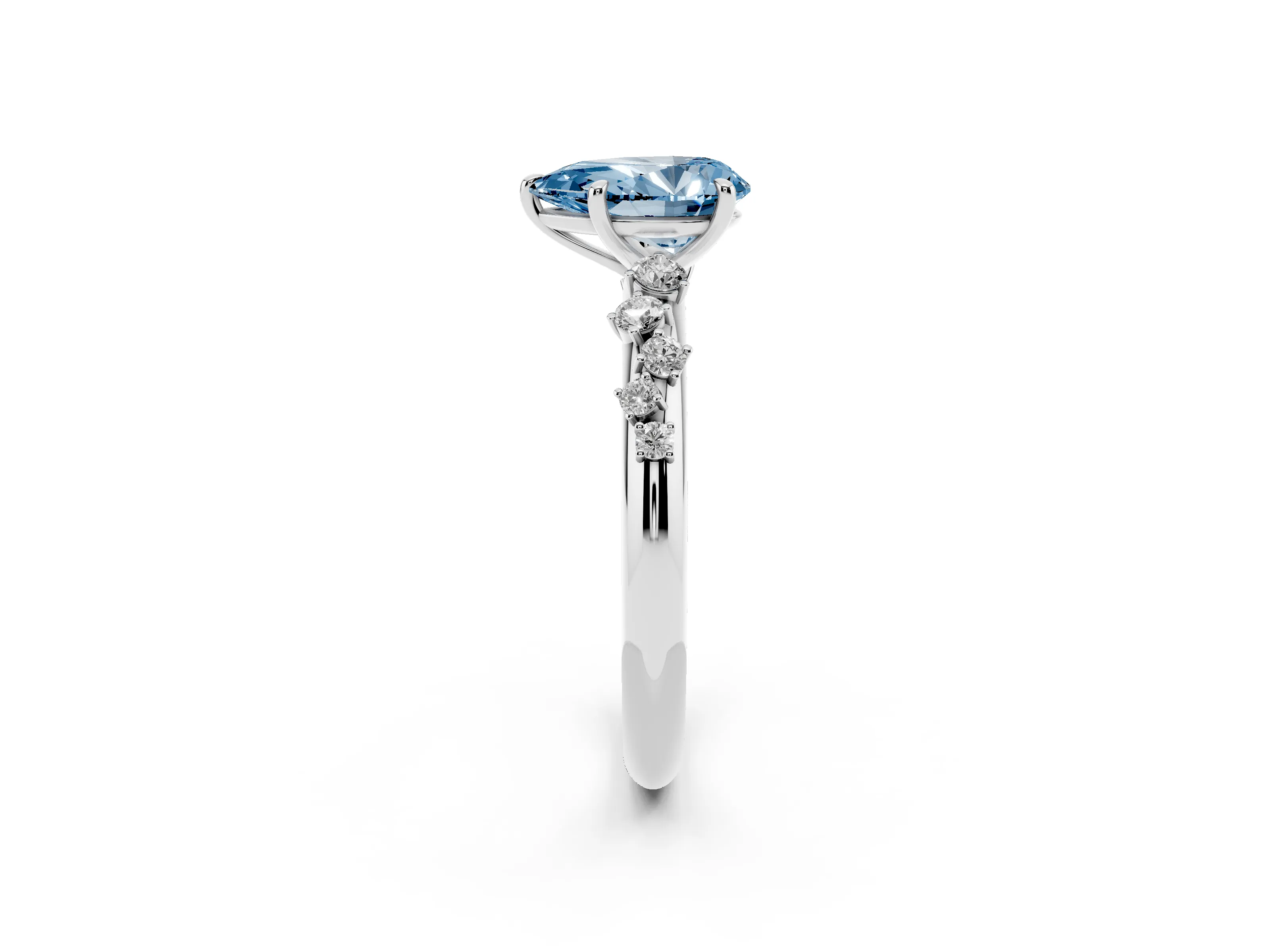 Fancy Blue Pear Cut Diamond Cluster Solitaire Ring Set in Platinum with Prong Setting