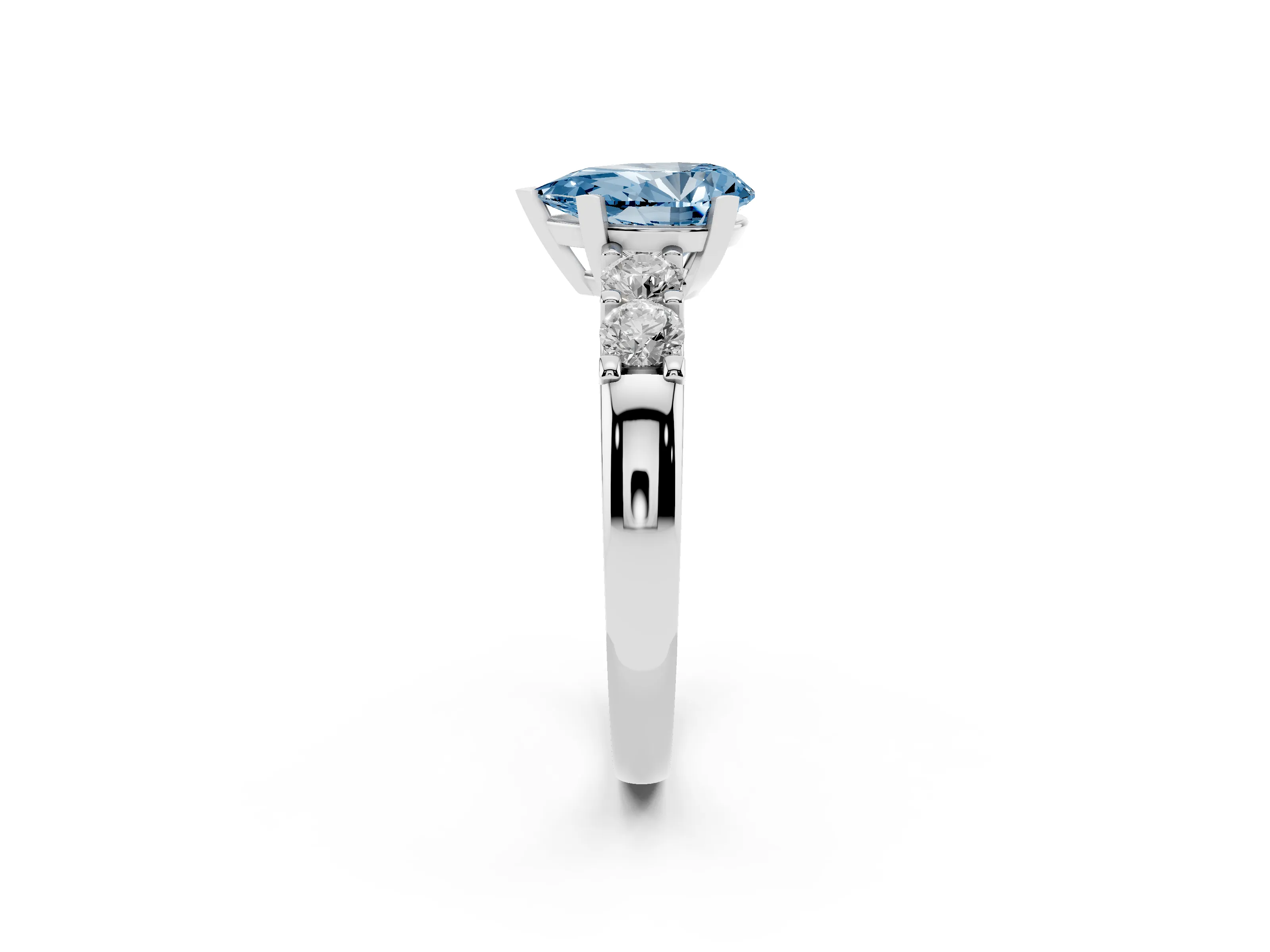 Fancy Blue Pear Cut Diamond Five-Stone Prong Set Engagement Ring Set in White gold with Channel Band