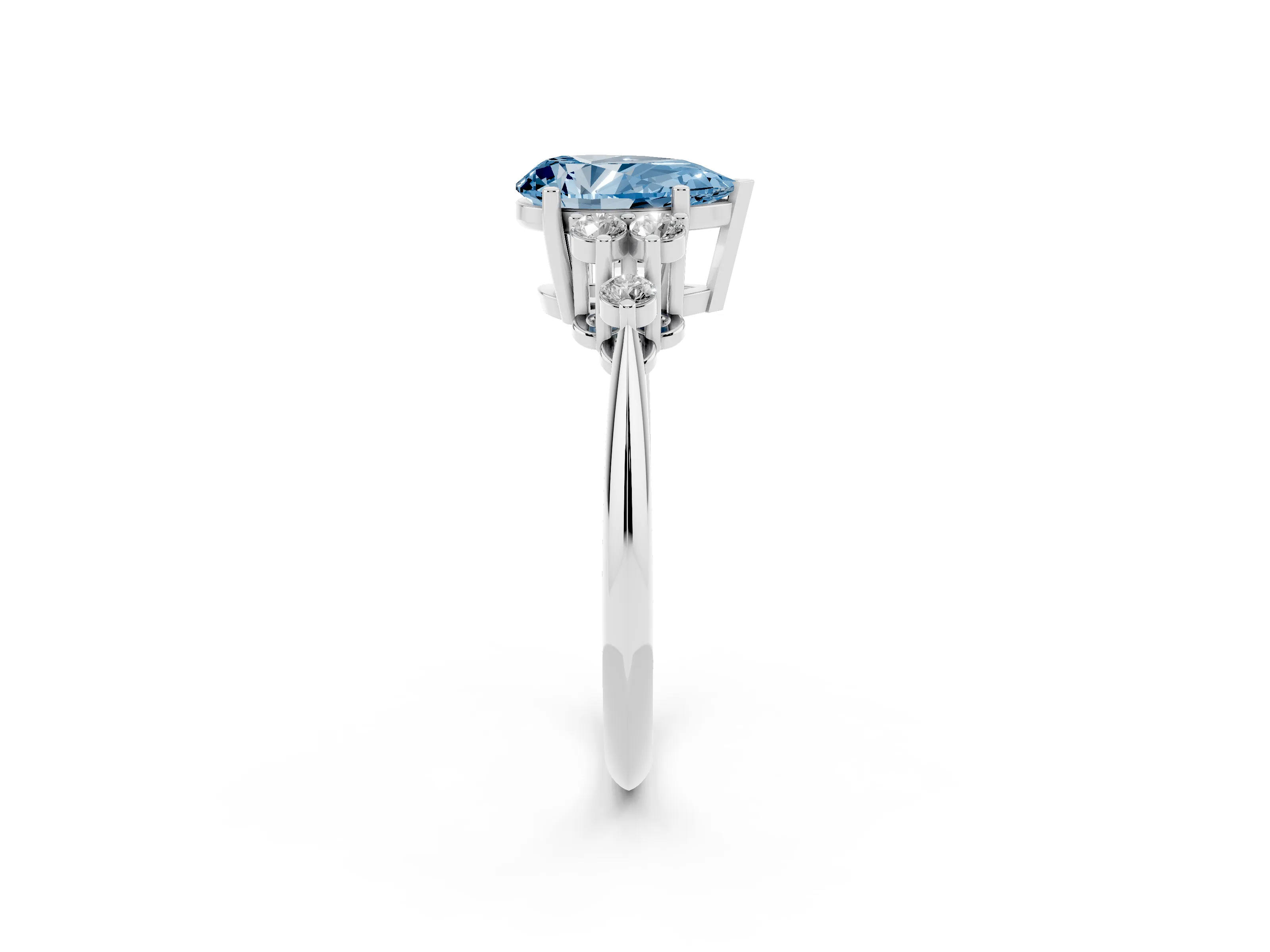 Fancy Blue Pear Cut Diamond Cluster Ring Set in Platinum with Plain Band and Prong Setting