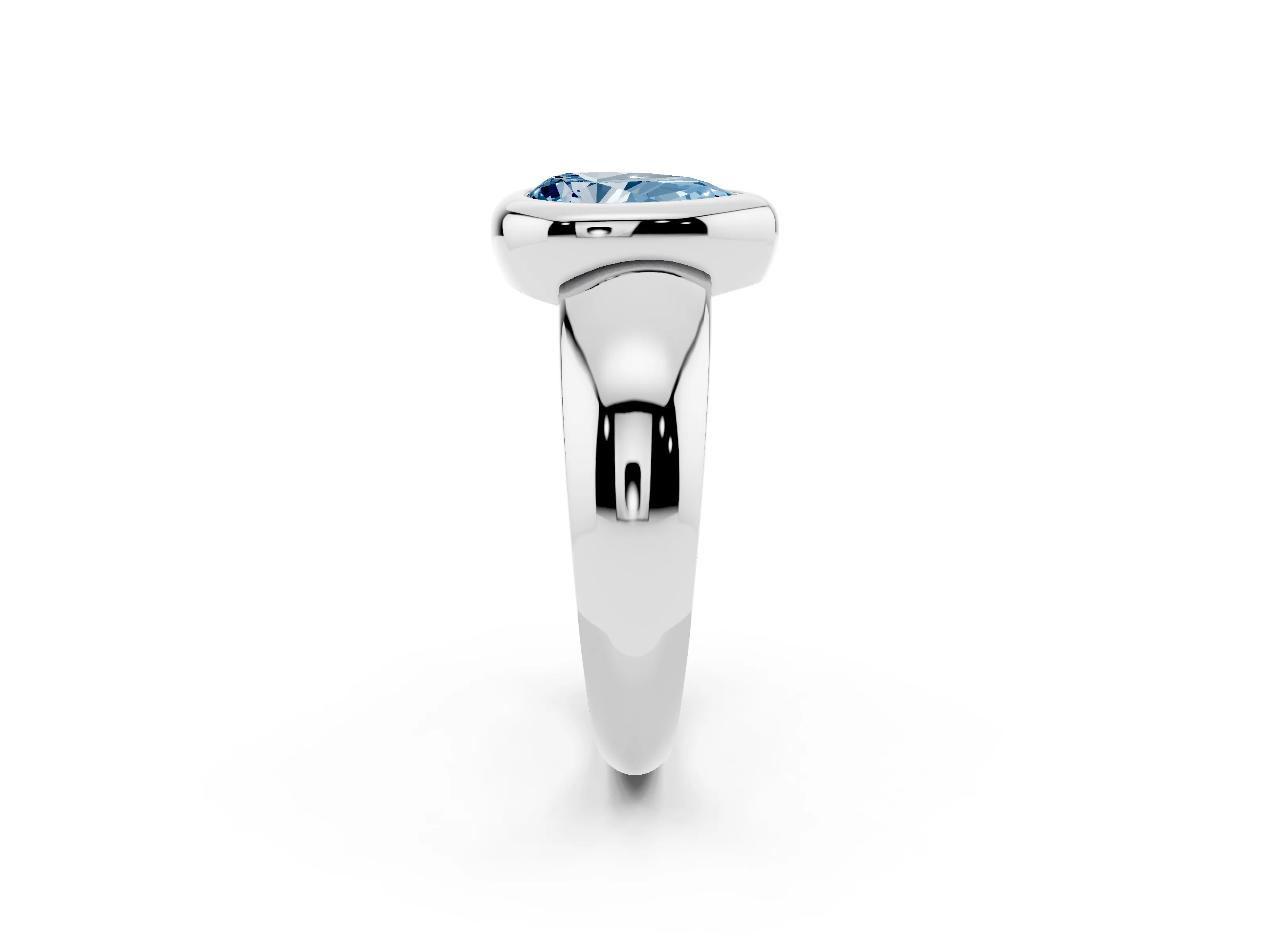 Fancy Blue Bezel Set Pear Cut Diamond Solitaire Ring Set in White gold with Wide Band