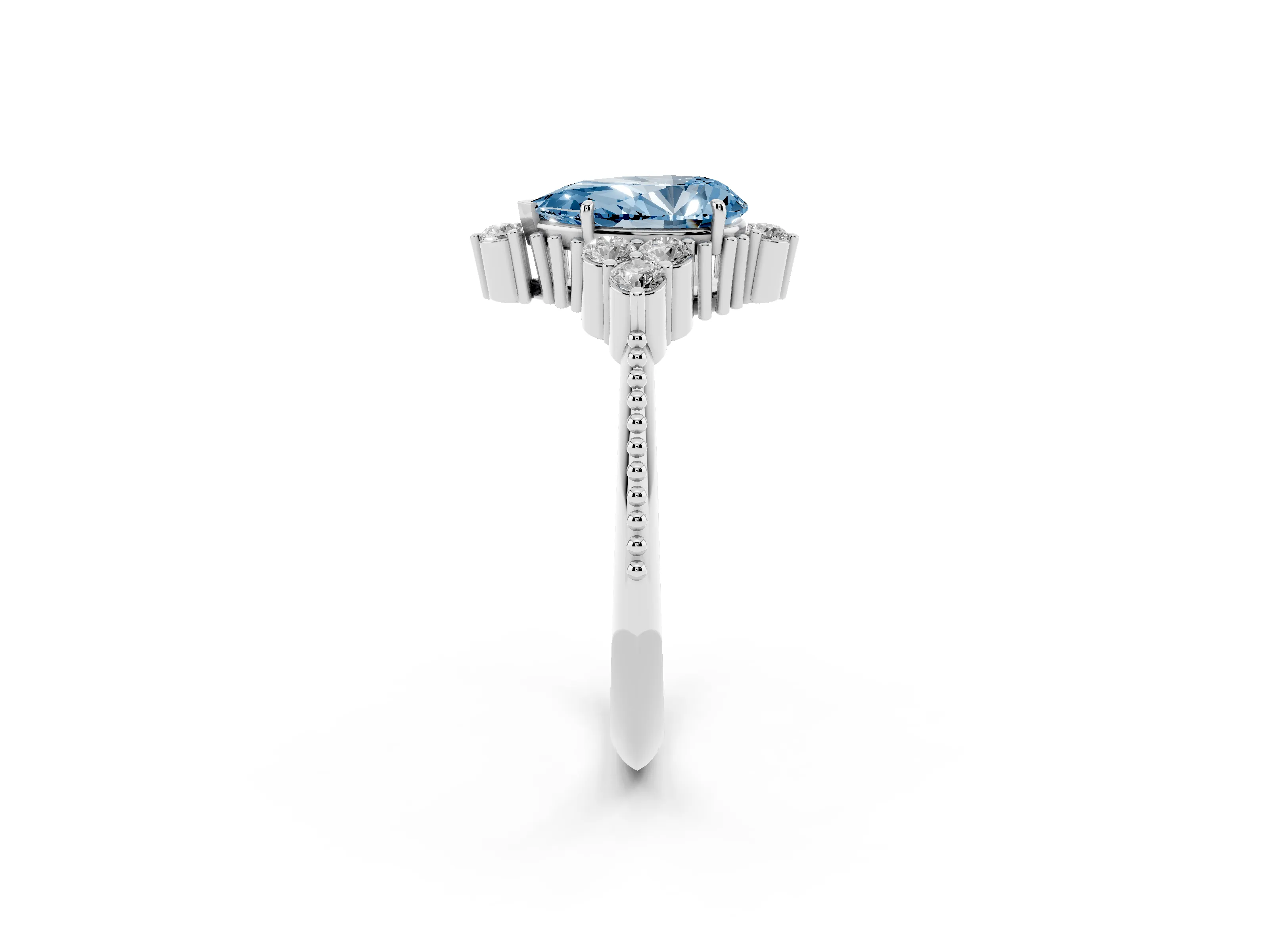 Fancy Blue Pear Cut Diamond Cluster Ring Set in Platinum with Beaded Band