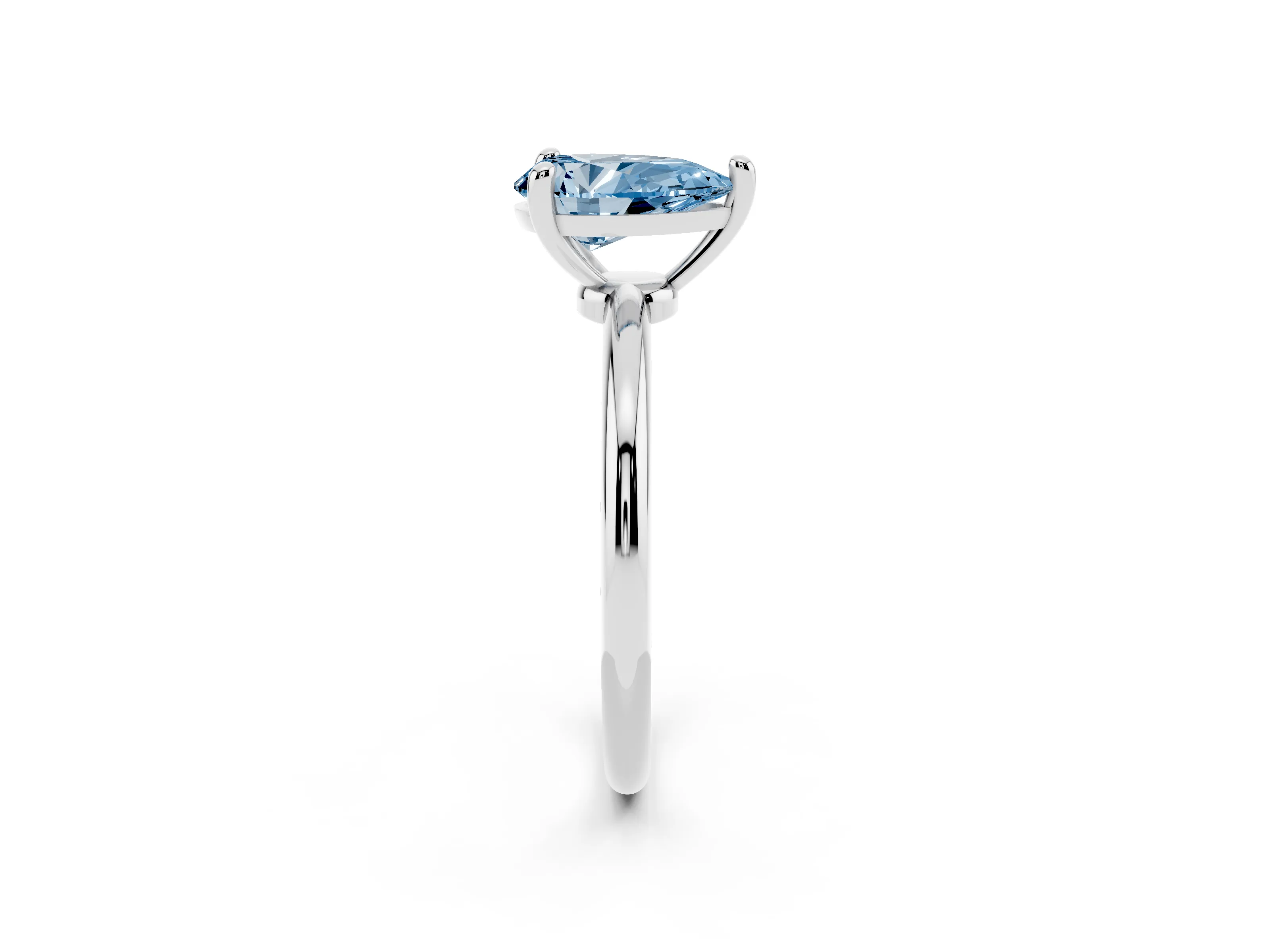 Fancy Blue Pear Cut Diamond Solitaire Ring Set in White gold with Secure Prong Setting on a Classic Band