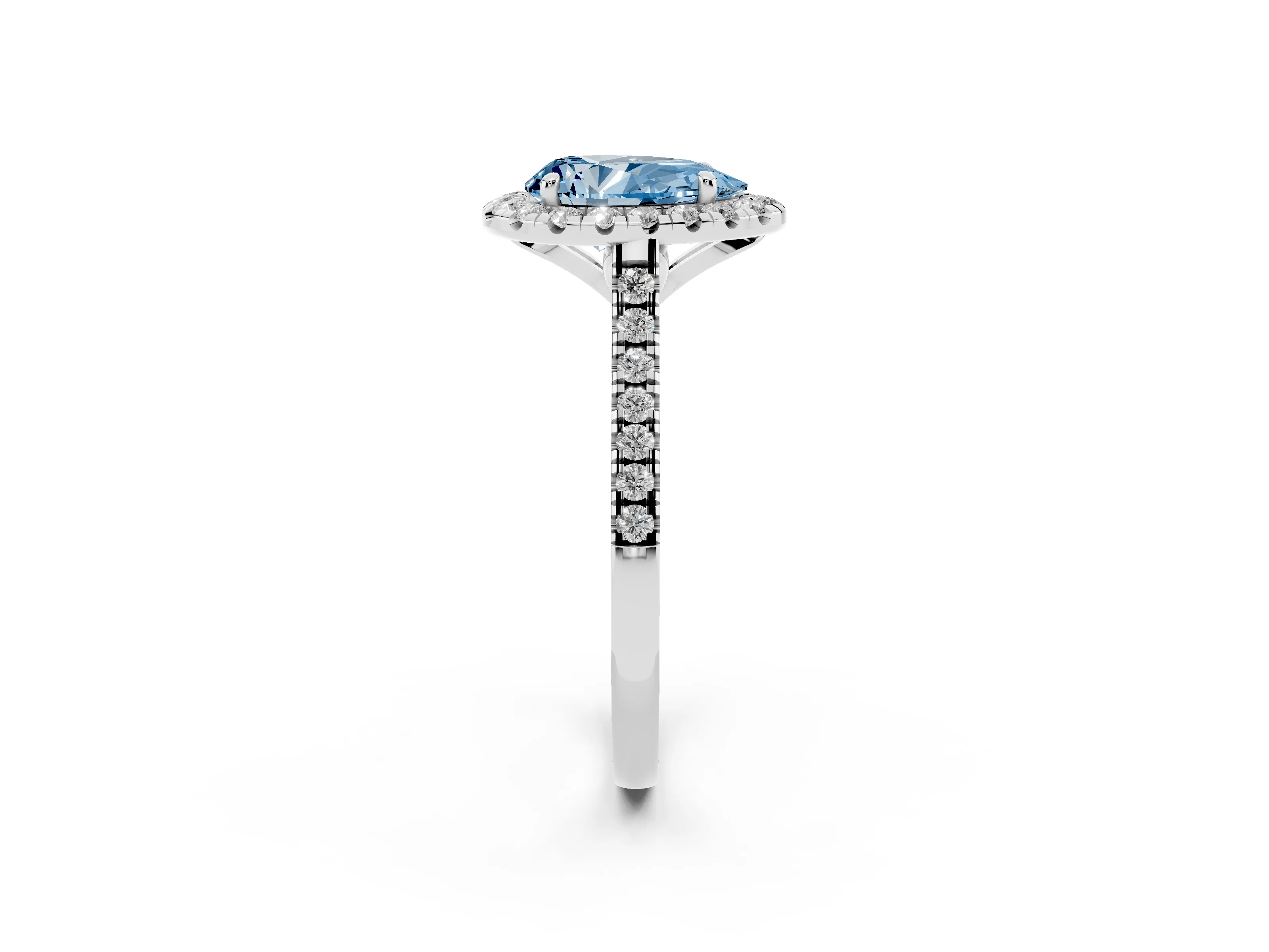 Fancy Blue Pear Cut Diamond Cushion Halo Ring Set in Silver with Pavé Band