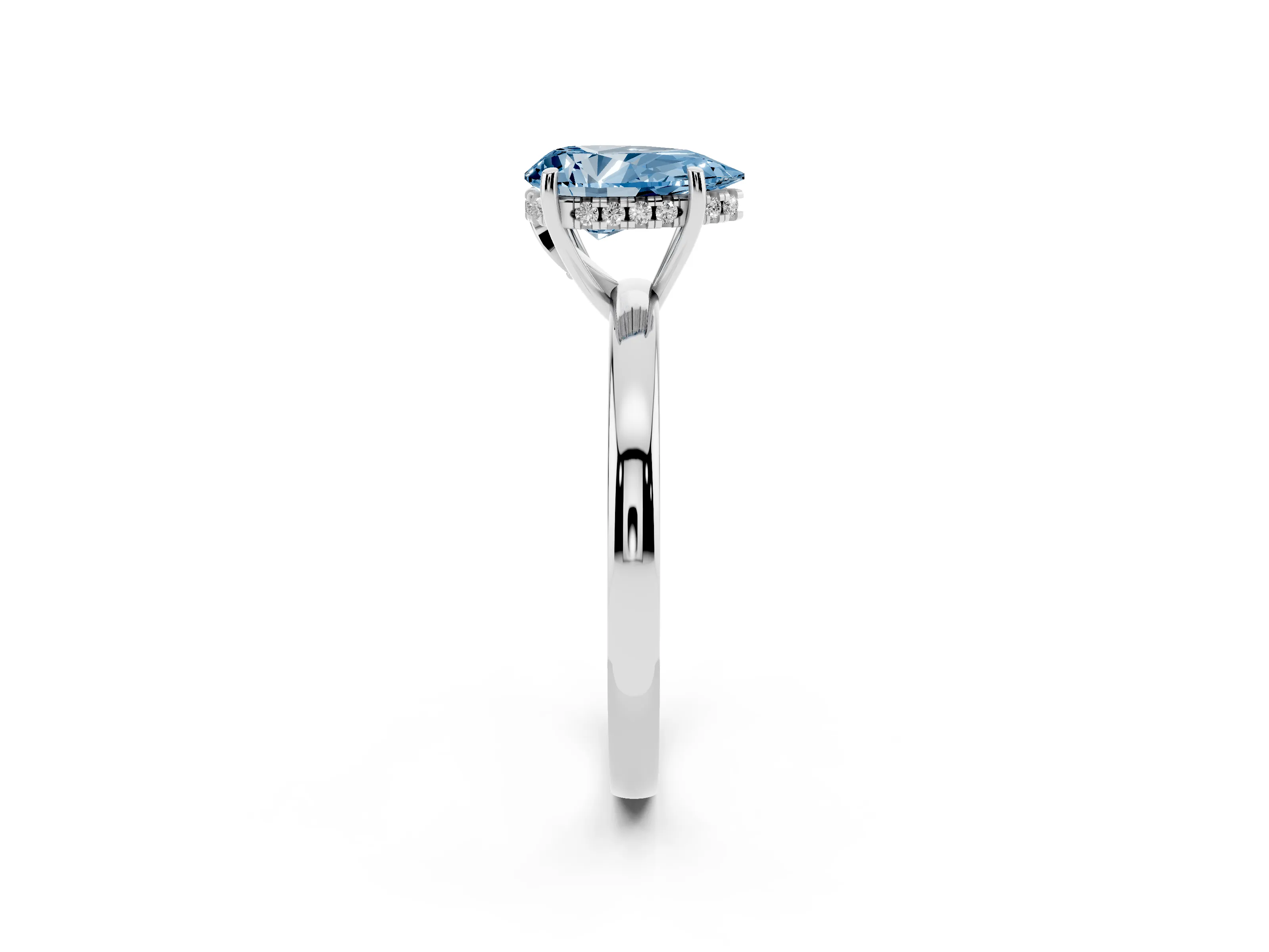 Fancy Blue Pear Cut Diamond Solitaire Ring Set in White gold with Plain Band and Prong Setting