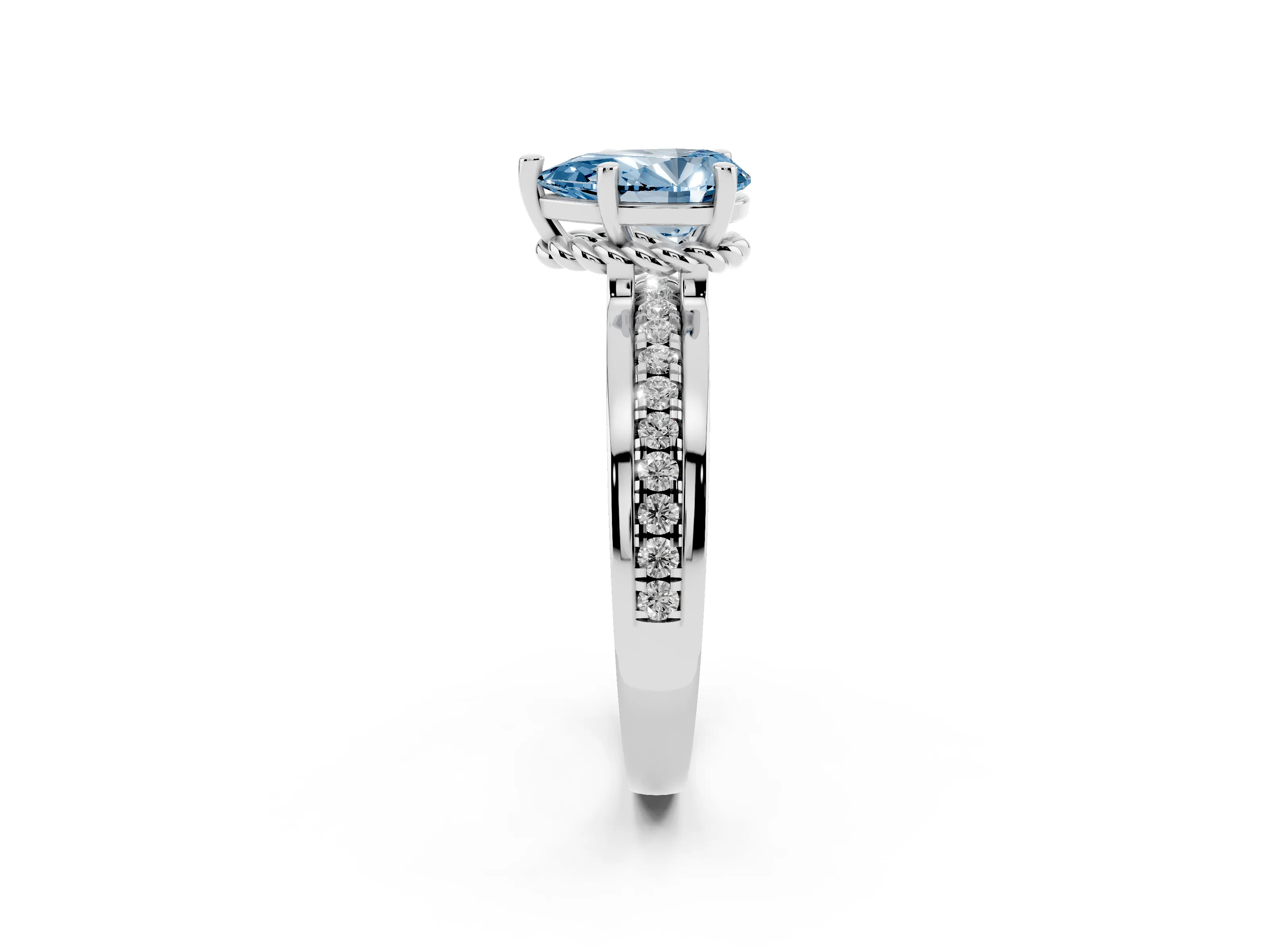 Fancy Blue Pear Cut Diamond Solitaire Ring Set in Platinum with Channel Set Band and Prong Setting