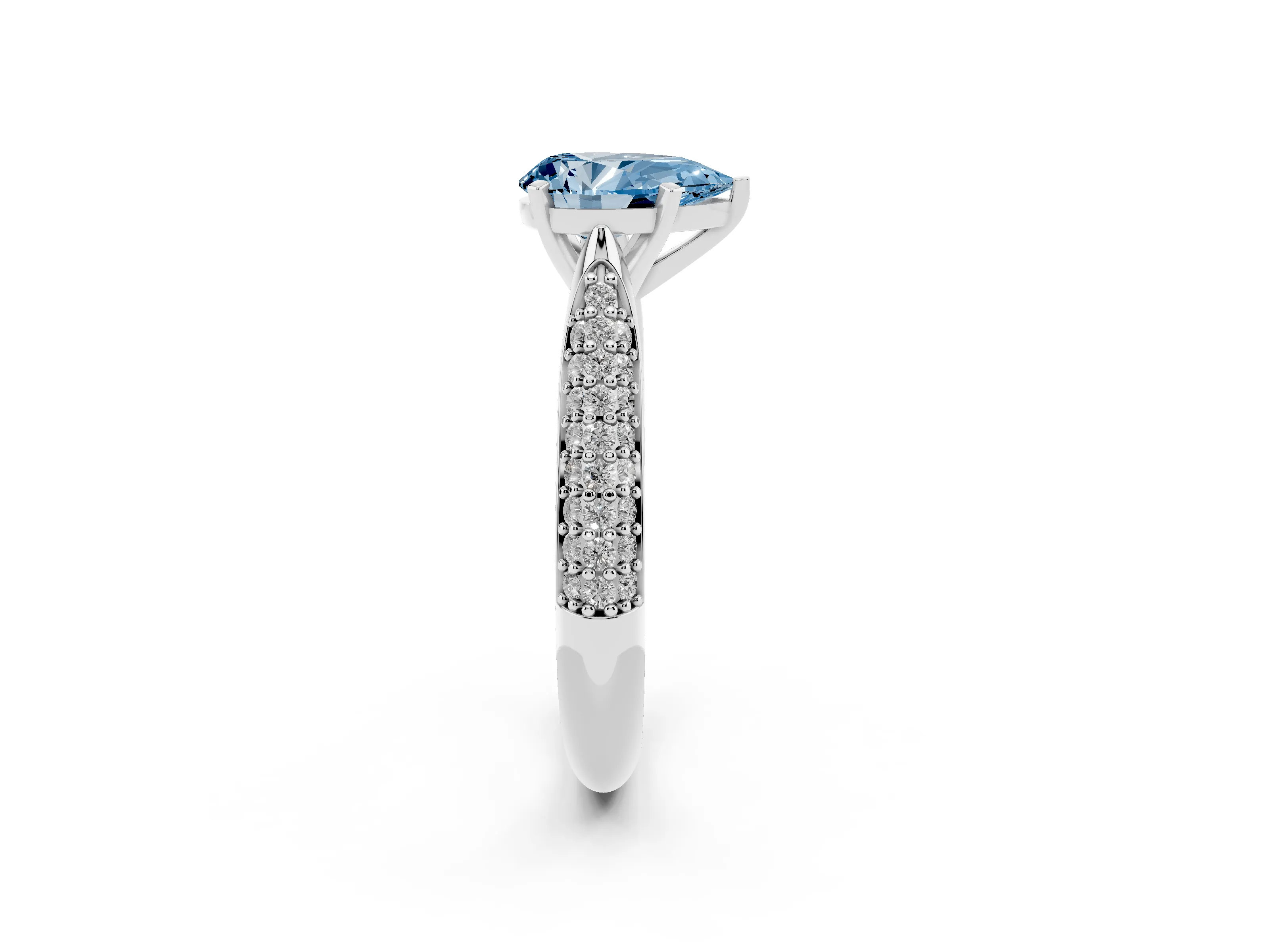 Fancy Blue Pear Cut Diamond Solitaire Engagement Ring Set in Platinum with Multi-Row Round Pavé Band and Prong Setting