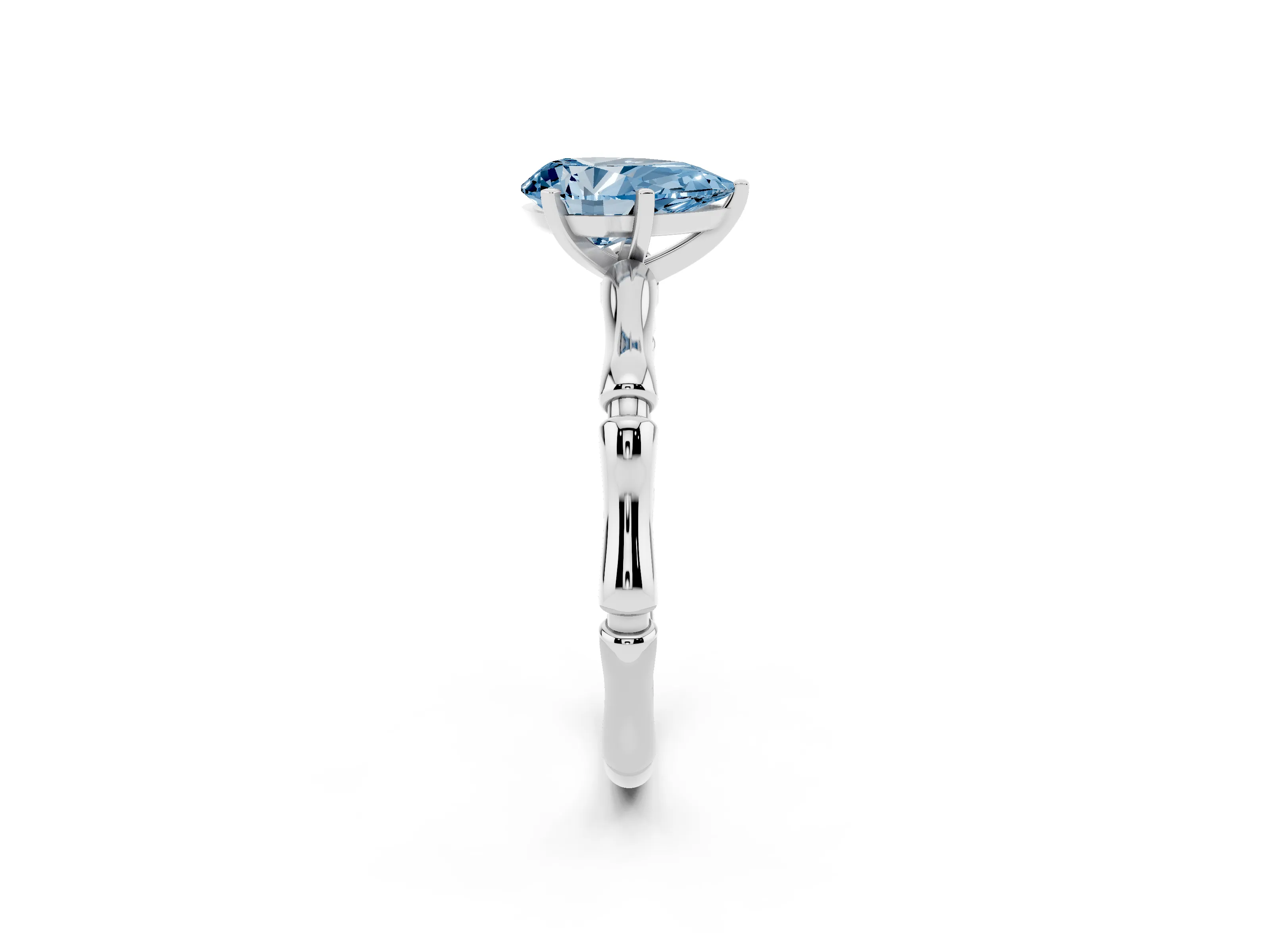 Fancy Blue Pear Cut Diamond Solitaire Ring Set in Platinum with Bamboo Band and Prong Setting
