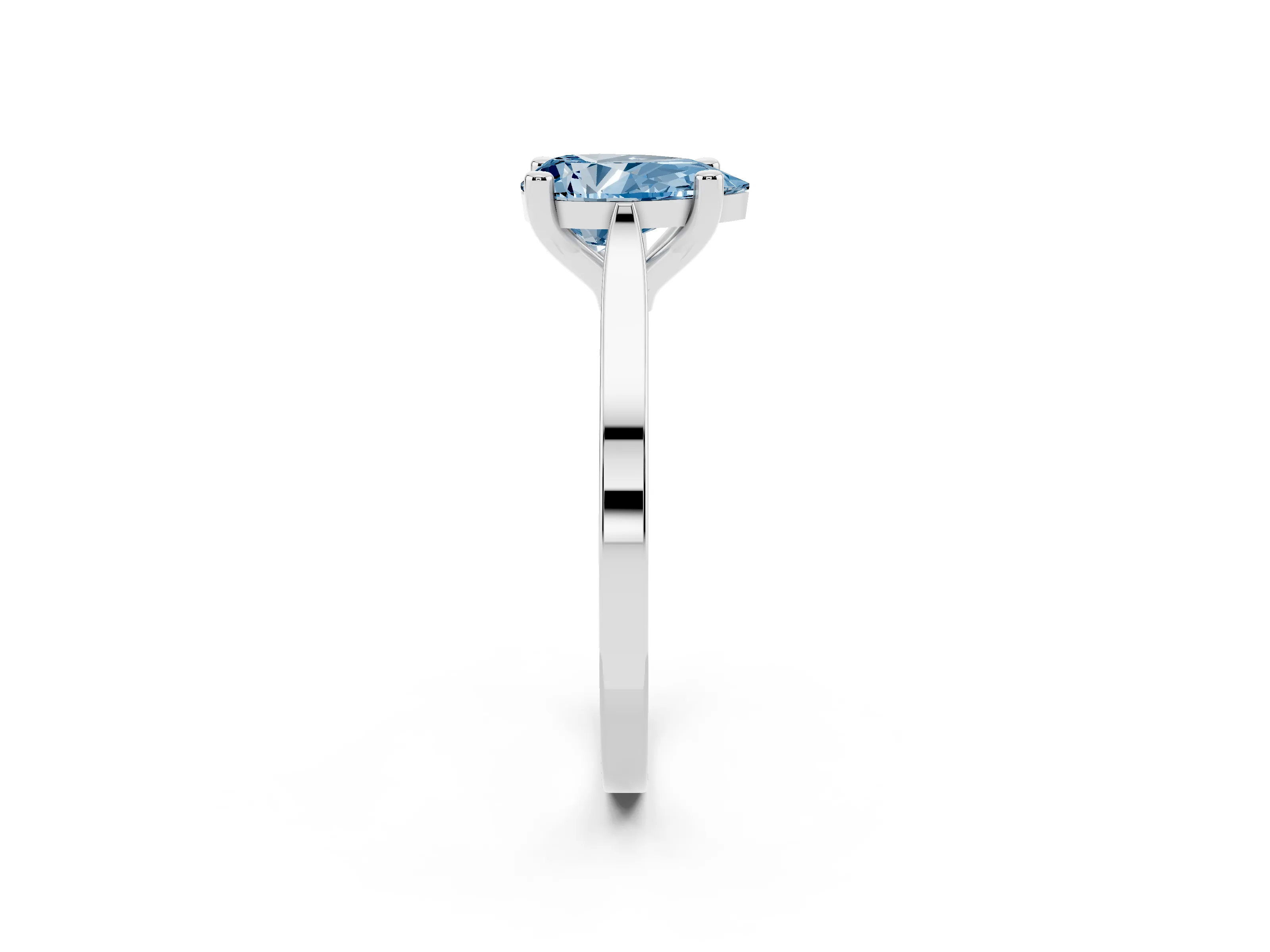 Fancy Blue Pear Cut Diamond Solitaire Ring Set in White gold with Prong Setting and Tapered Band