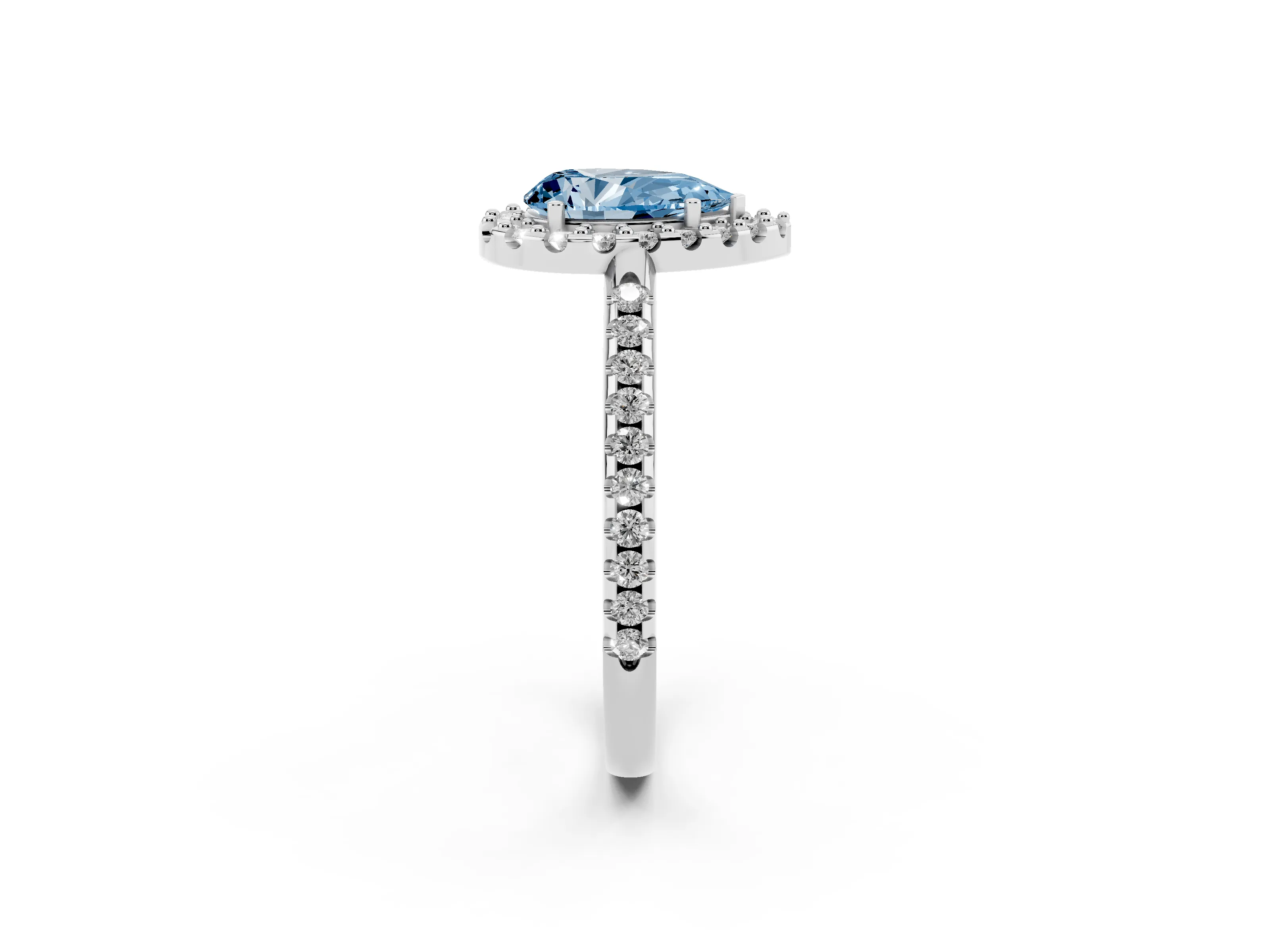 Fancy Blue Pear Cut Diamond Pavé Halo Ring Set in Platinum with Prong Setting