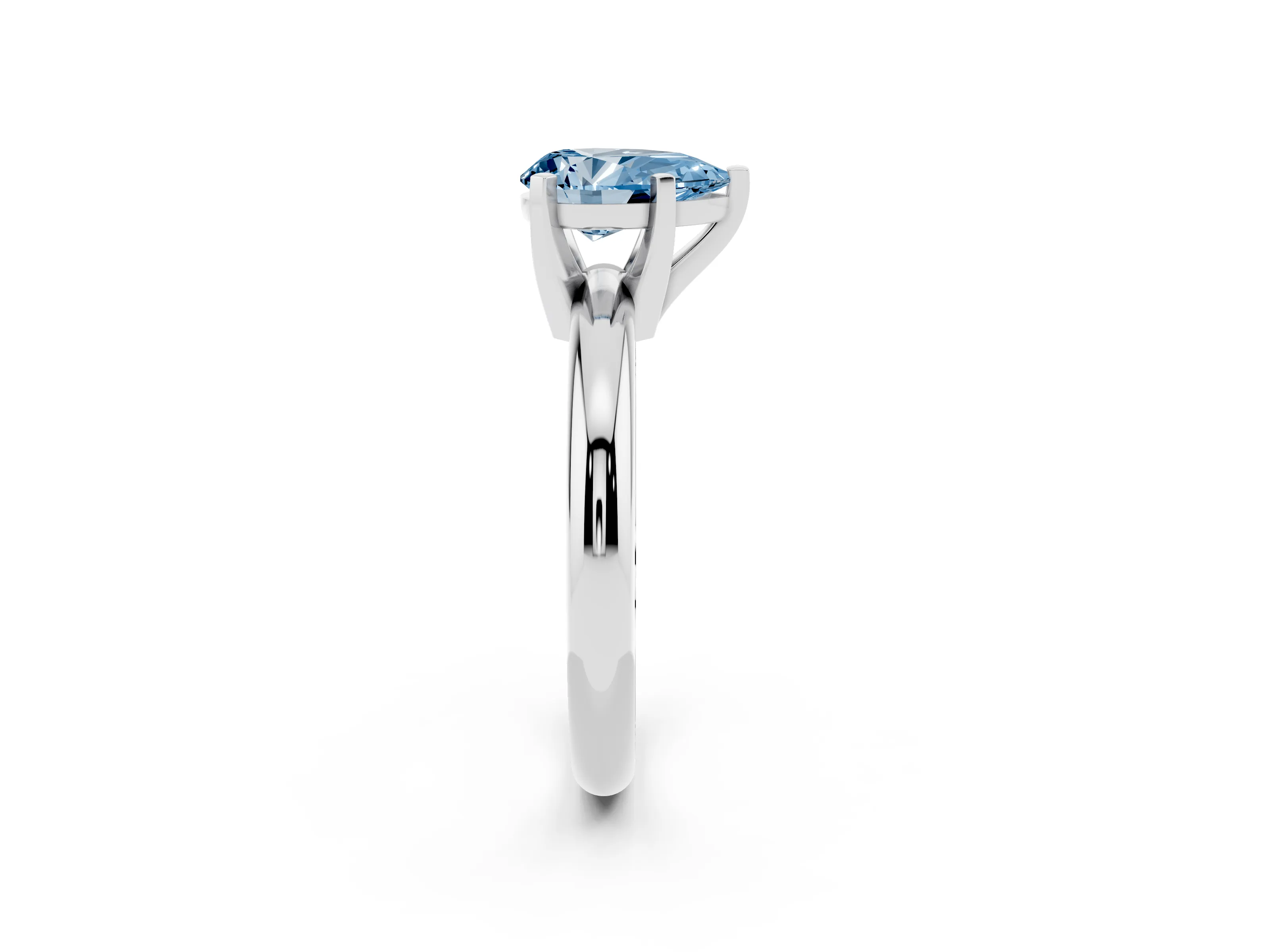 Fancy Blue Pear Cut Diamond Solitaire Engagement Ring Set in White gold with Round Band and Prong Setting