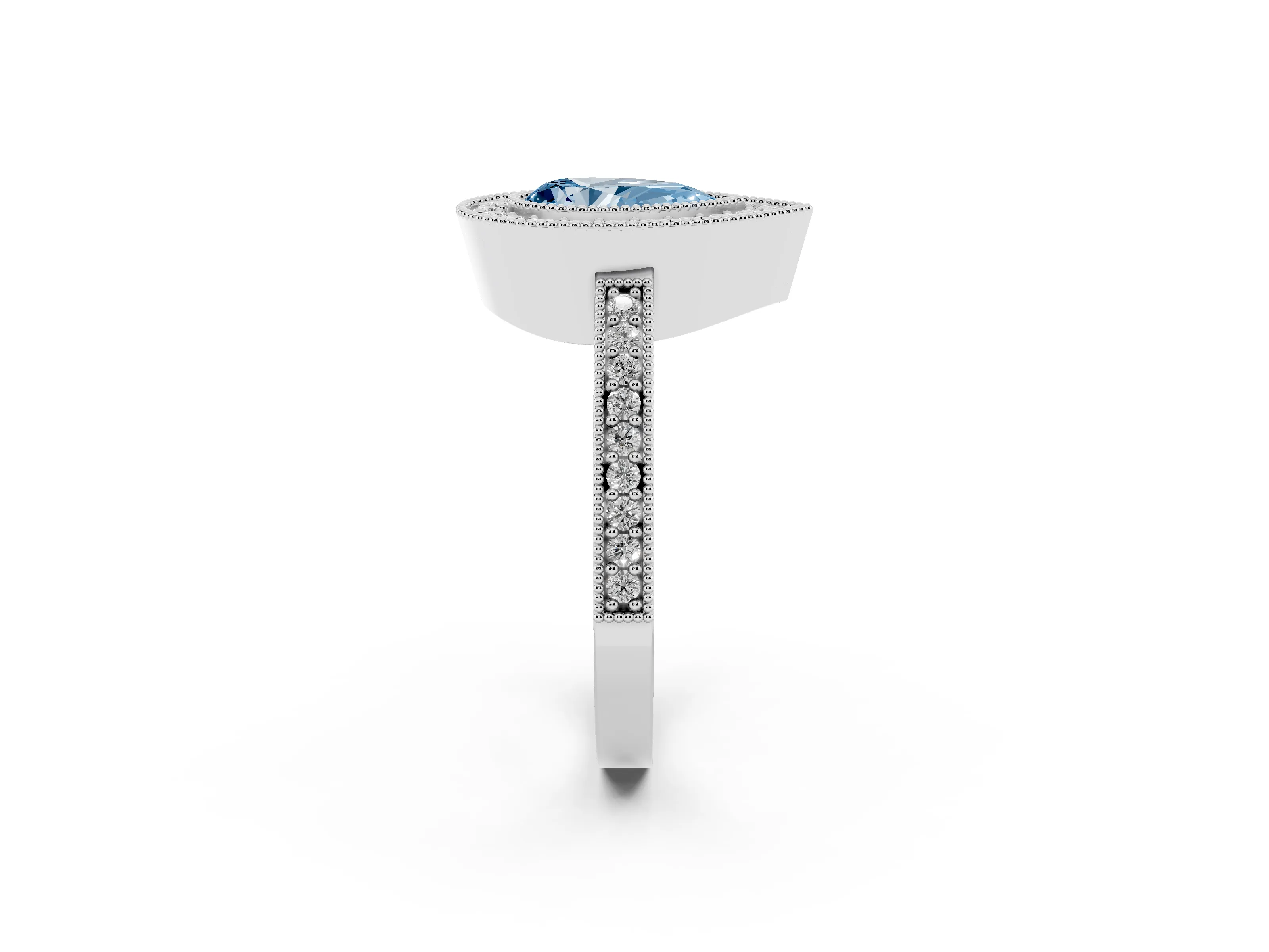 Fancy Blue Pear Cut Diamond Halo Engagement Ring Set in Platinum with Pavé Band and Round Halo Stones