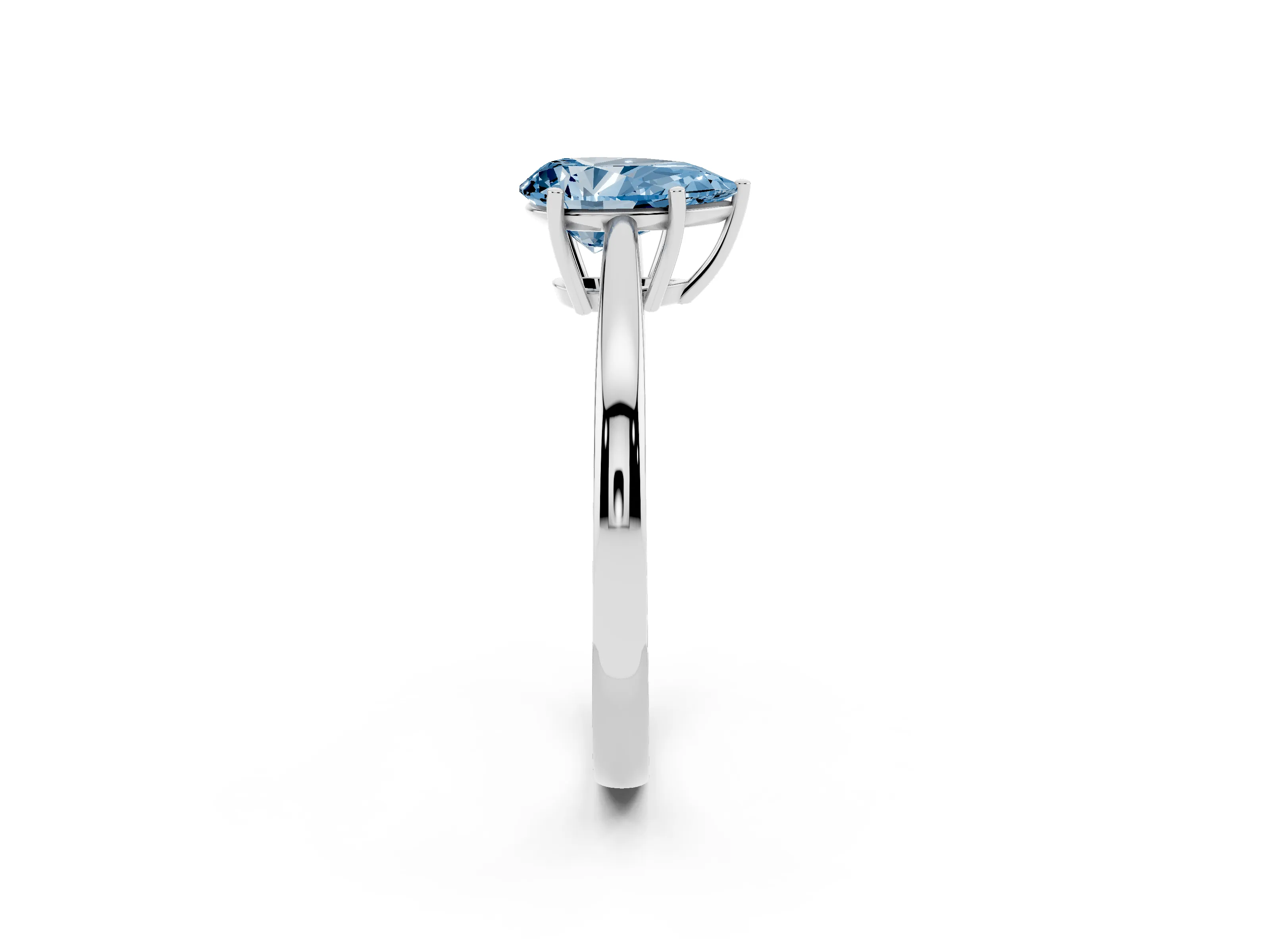 Fancy Blue Pear Cut Diamond Solitaire Ring Set in Silver with Split Shank and Prong Setting