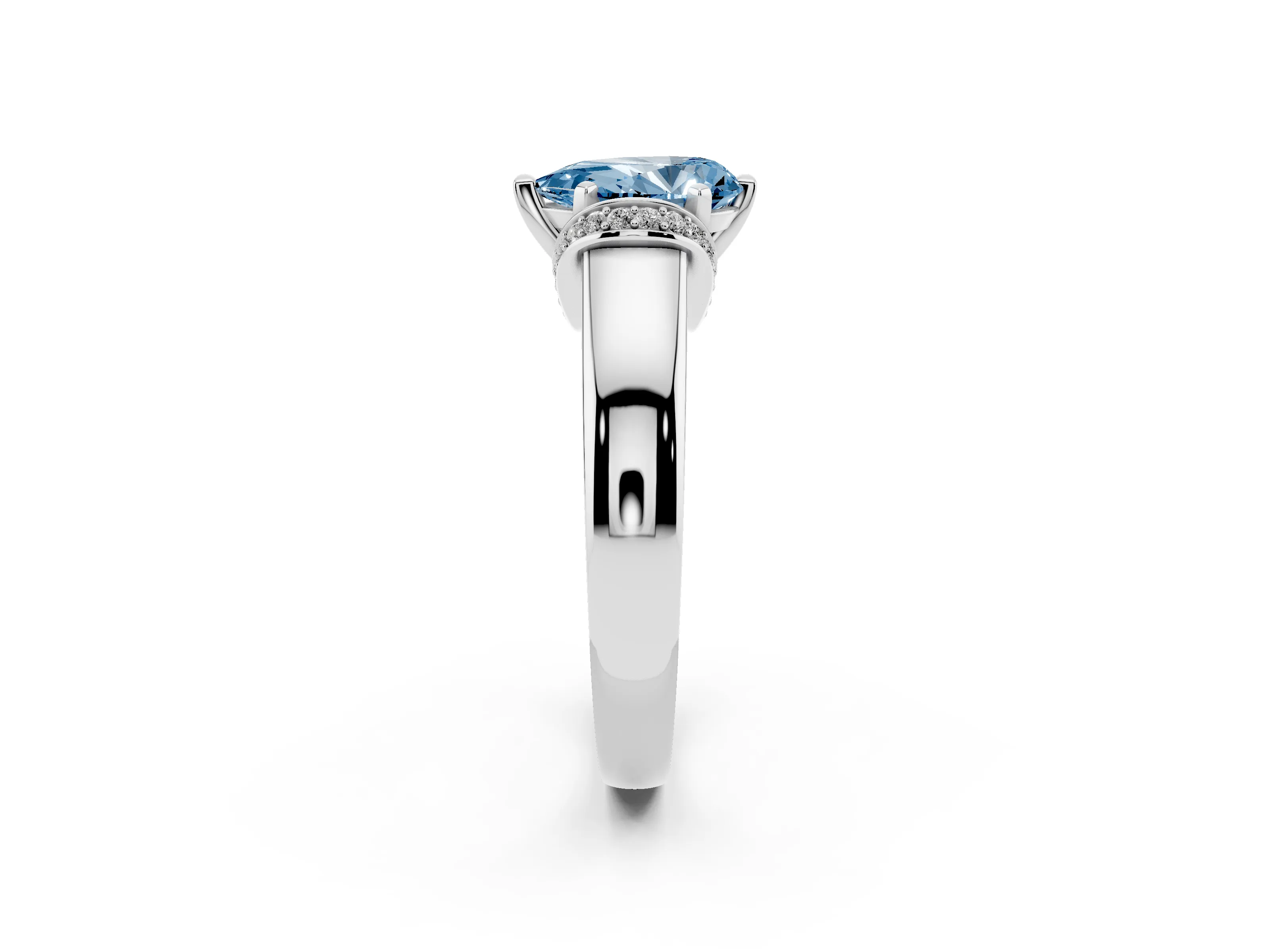 Fancy Blue Pear Cut Diamond Pavé Band Solitaire Ring Set in Platinum with Prong Setting