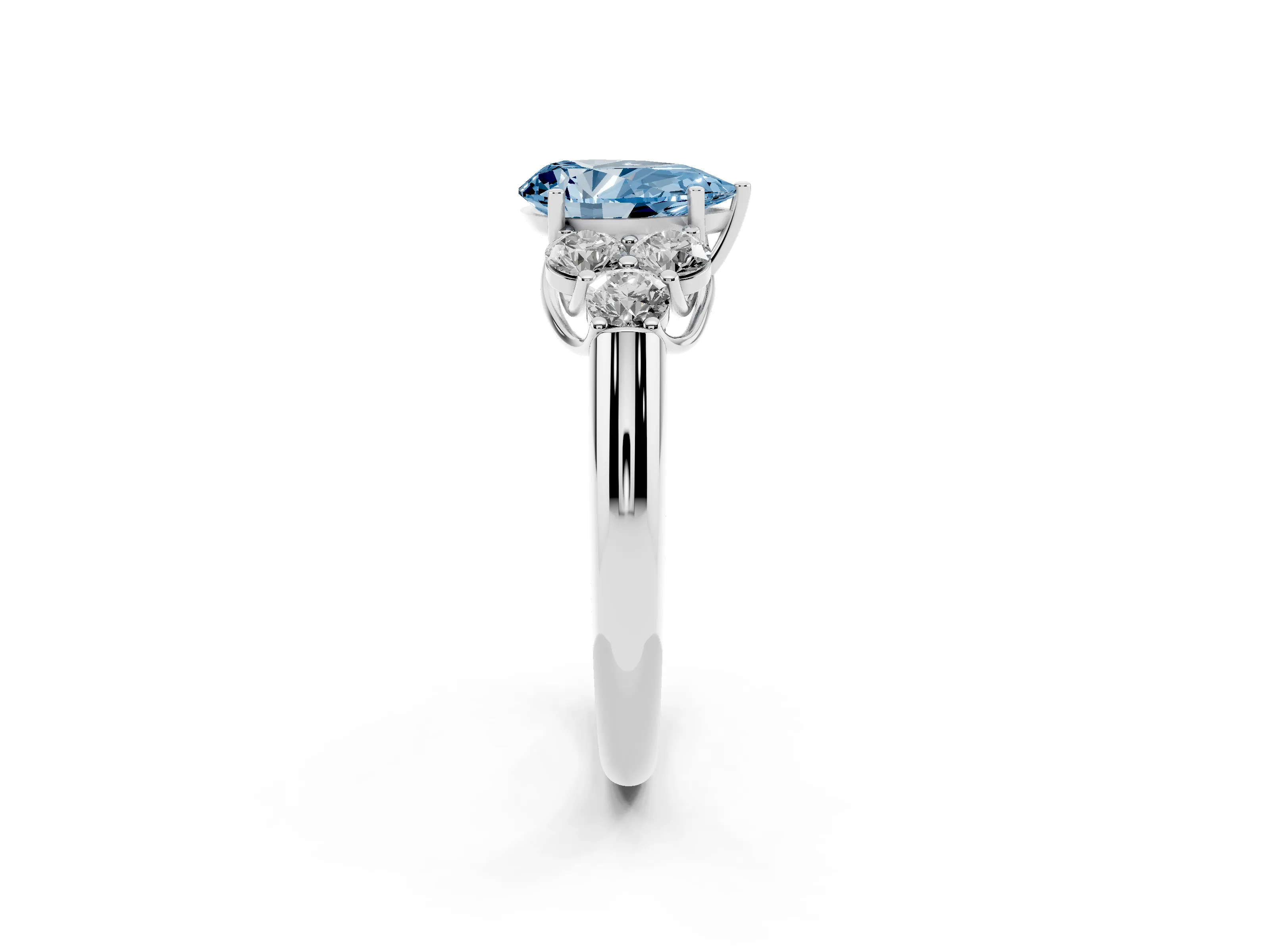 Fancy Blue Pear Cut Diamond Cluster Ring Set in Platinum with Round Accent Stones and Prong Setting on a Plain Band