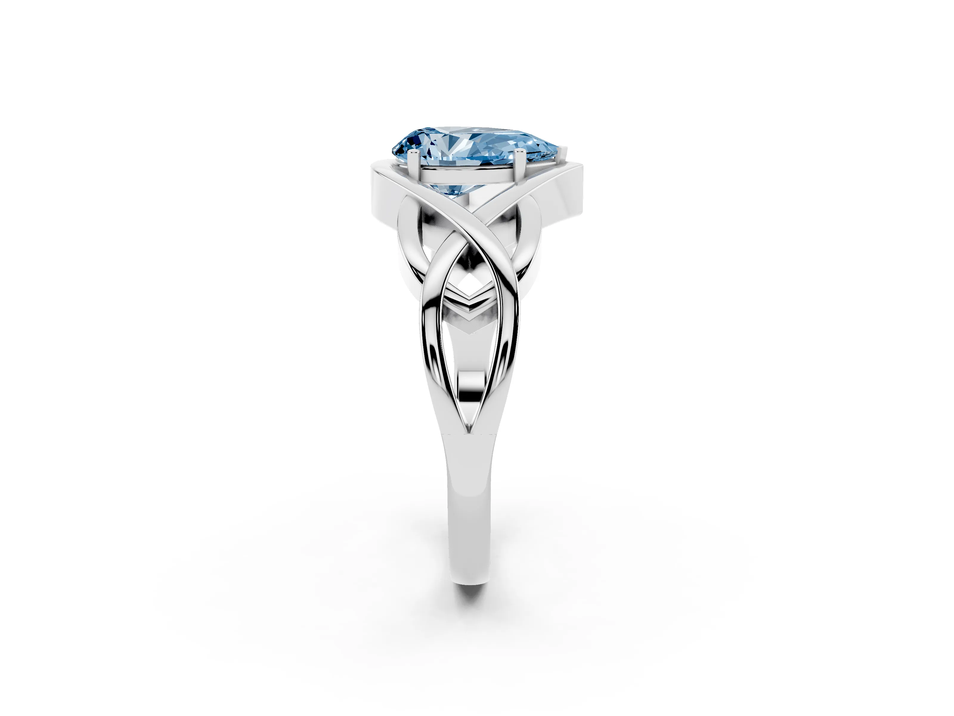 Fancy Blue Pear Cut Diamond Solitaire Ring Set in Platinum with Intertwined Band