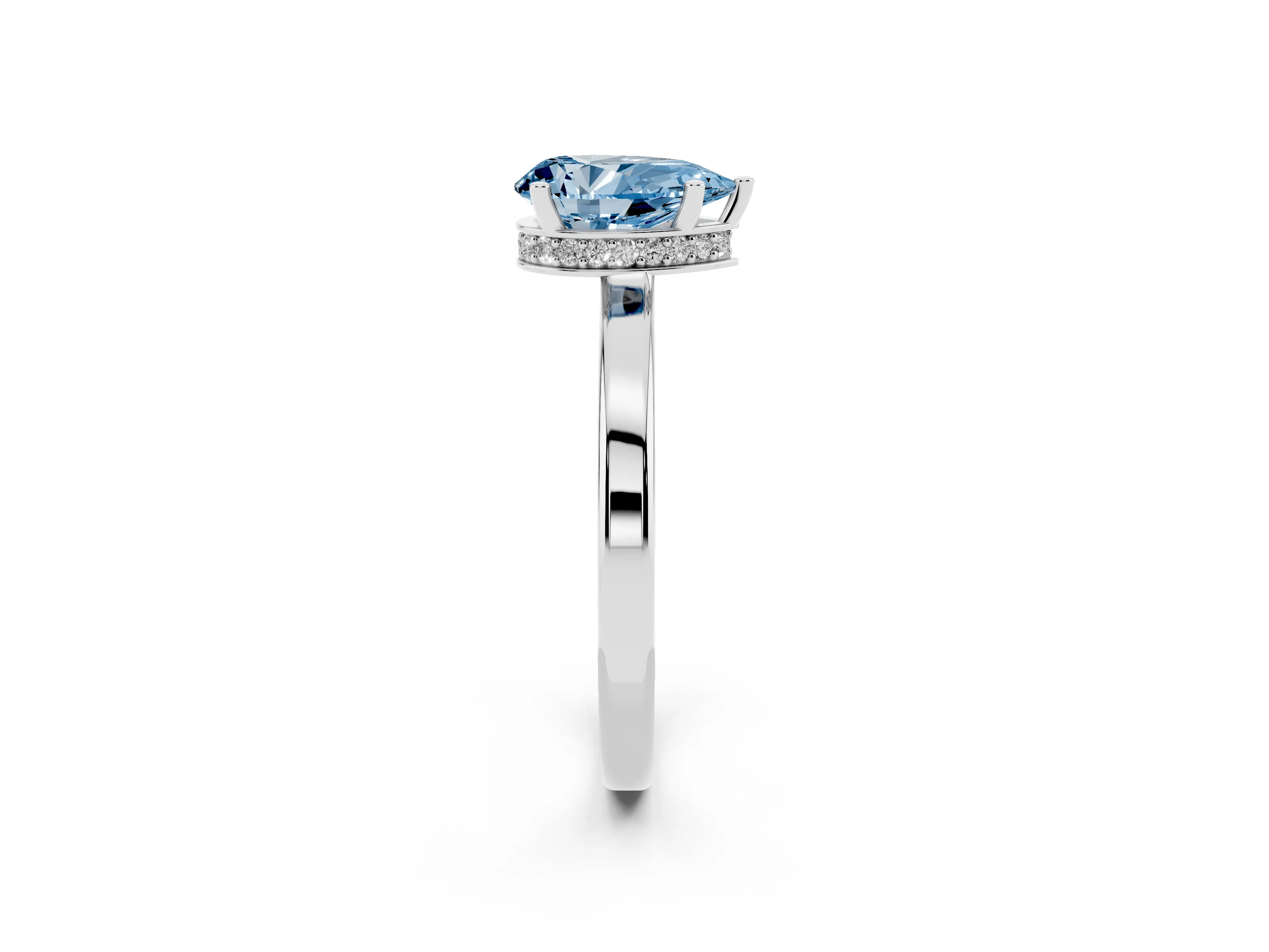 Fancy Blue Pear Cut Diamond Solitaire Engagement Ring Set in Silver with Prong Setting on a Plain Band