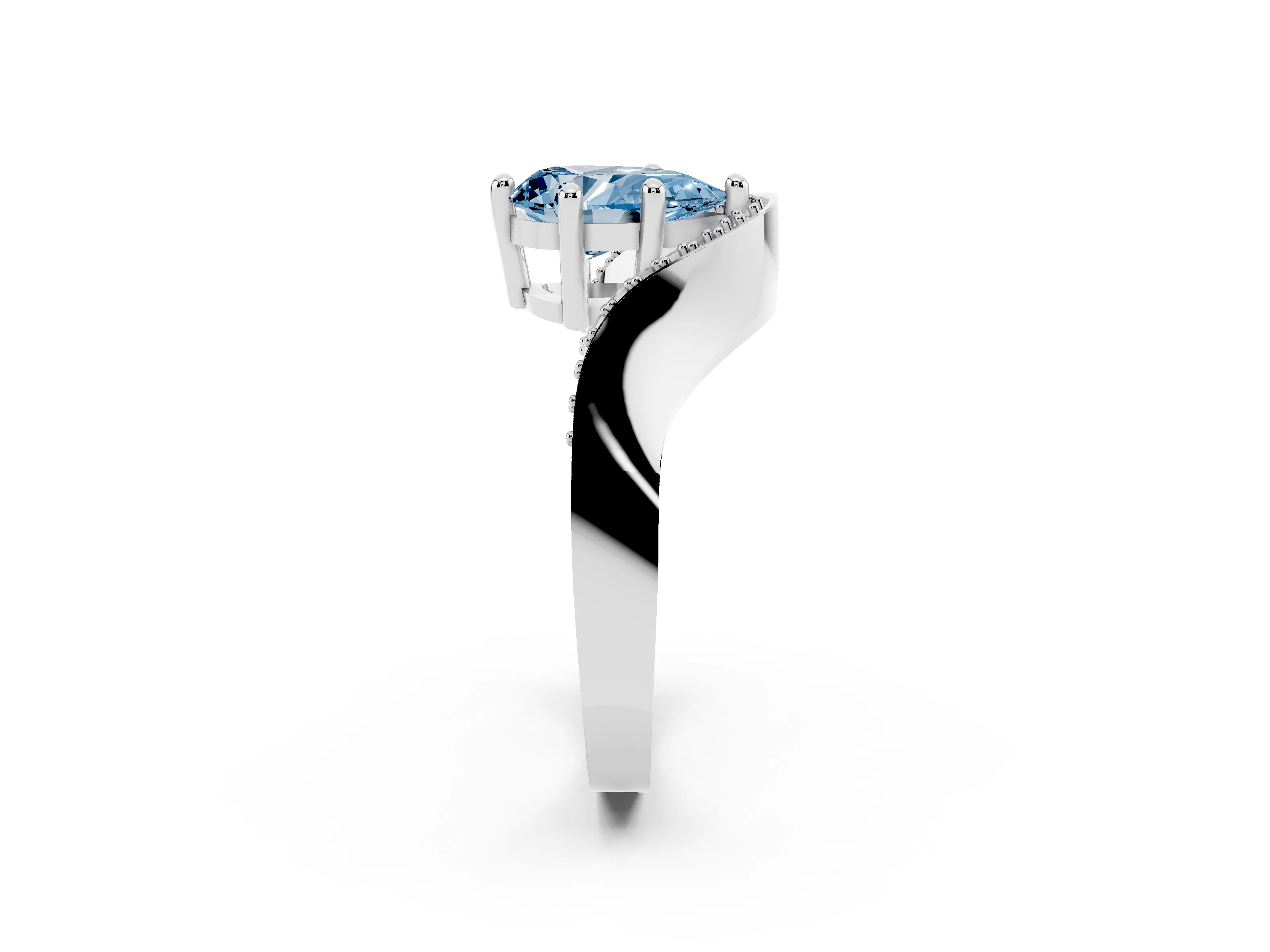 Fancy Blue Pear Cut Diamond Solitaire Engagement Ring Set in Silver with Pavé Shoulders