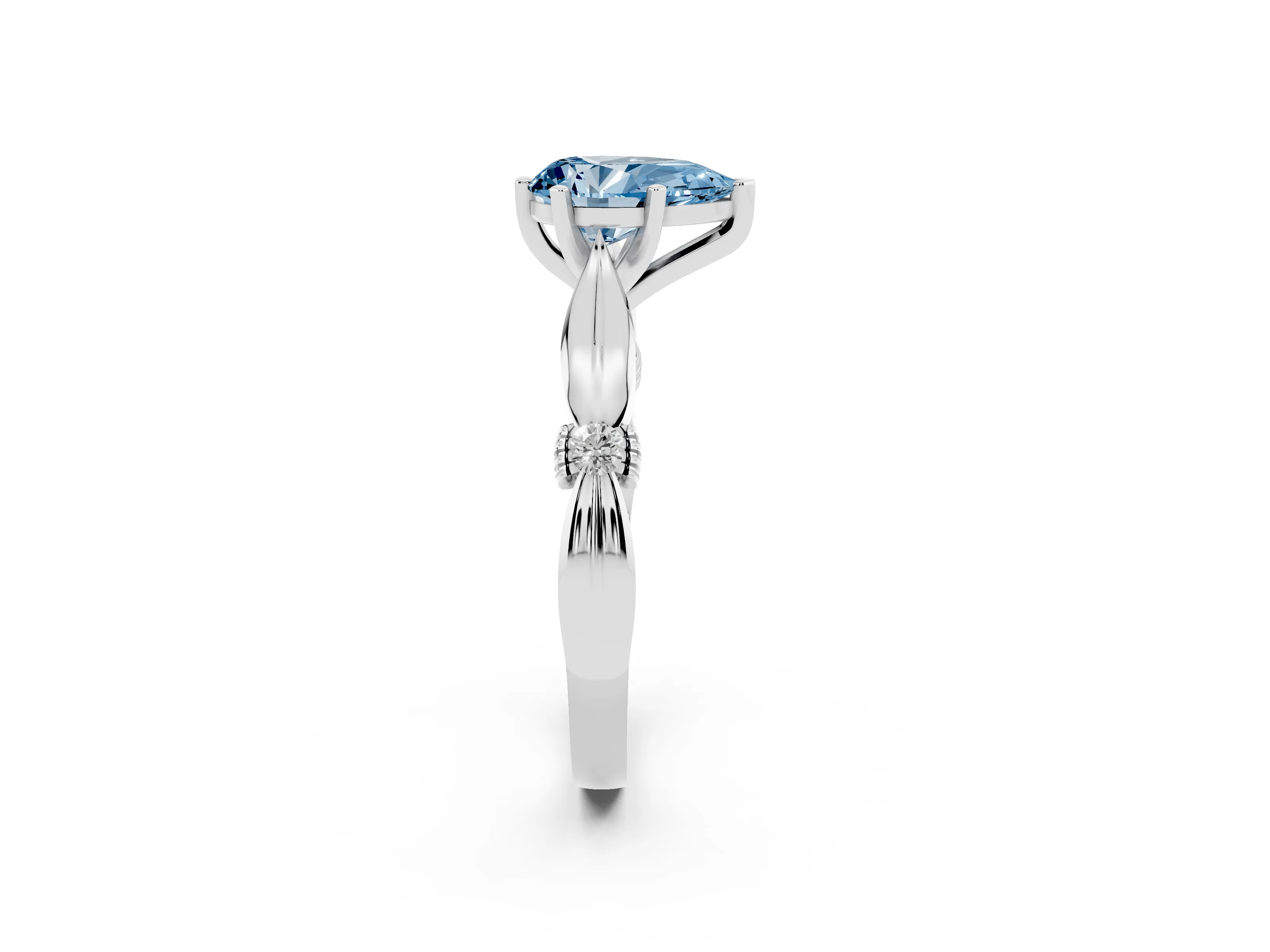 Fancy Blue Pear Cut Diamond Solitaire Twisted Band Ring Set in Silver with Accent Stones and Prong Setting