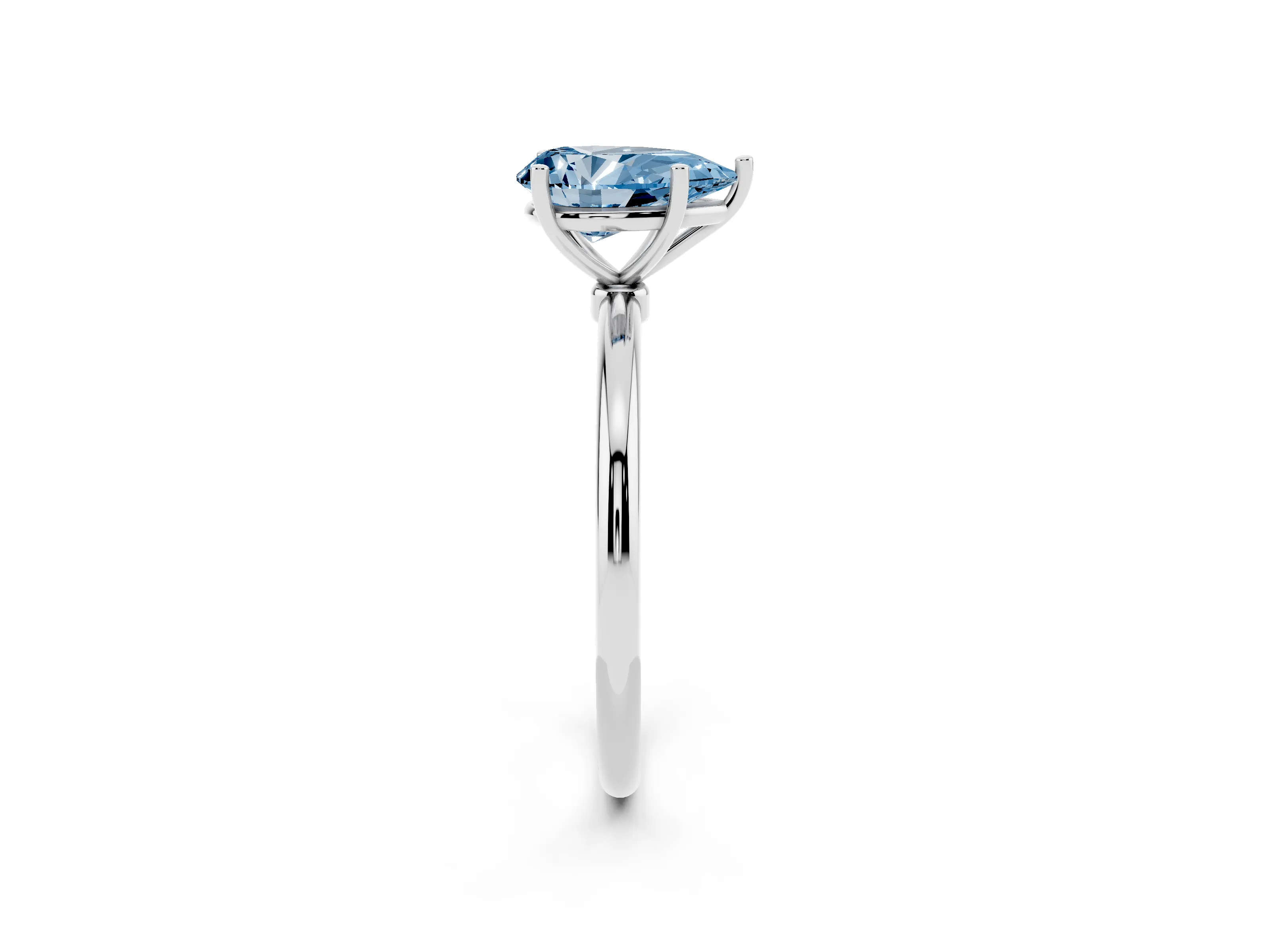 Fancy Blue Pear Cut Diamond Solitaire Engagement Ring Set in Silver with Thin Band and Prong Setting