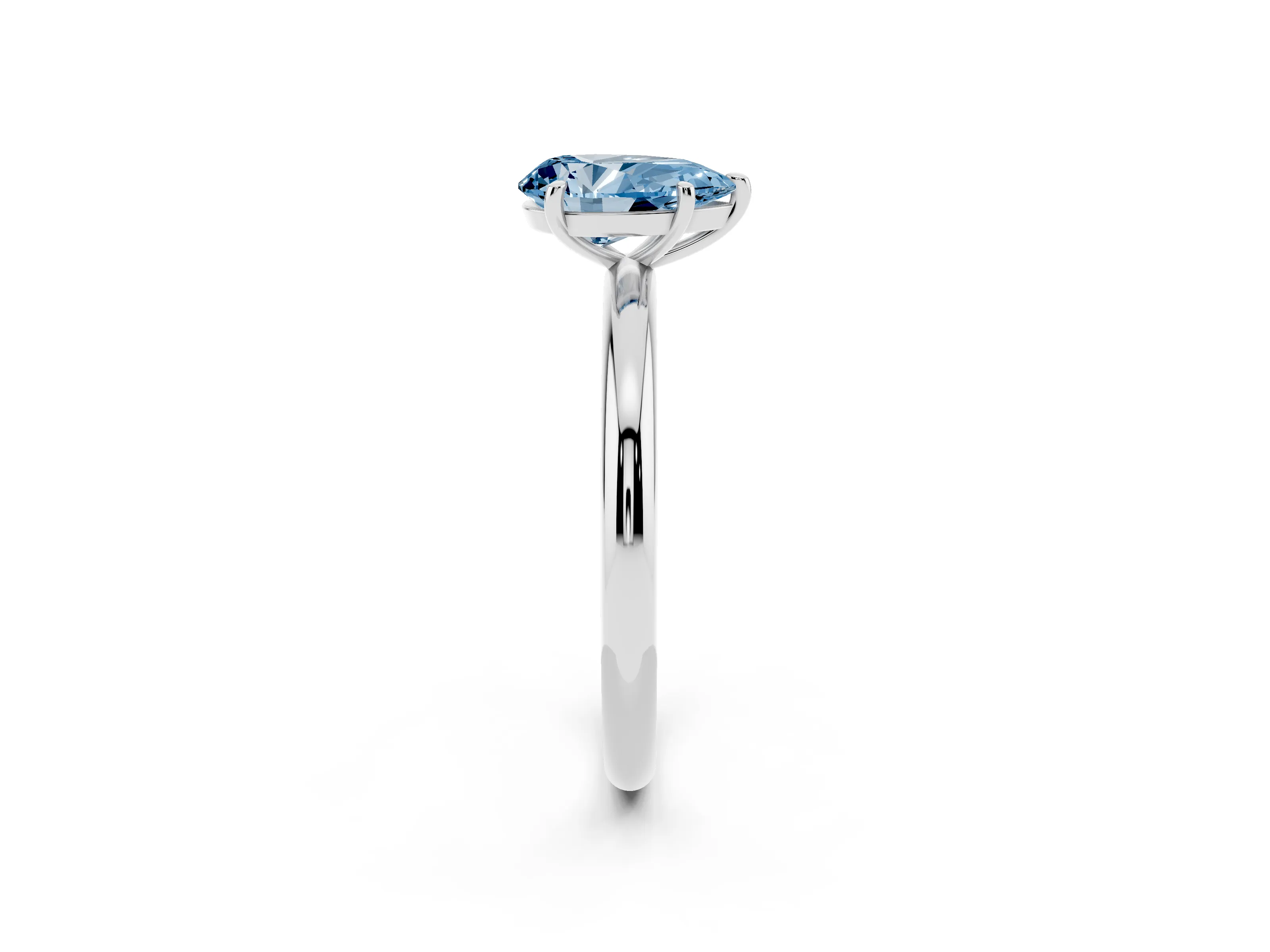 Fancy Blue Pear Cut Diamond Solitaire Ring Set in White gold with Prong Setting on a Polished Plain Band