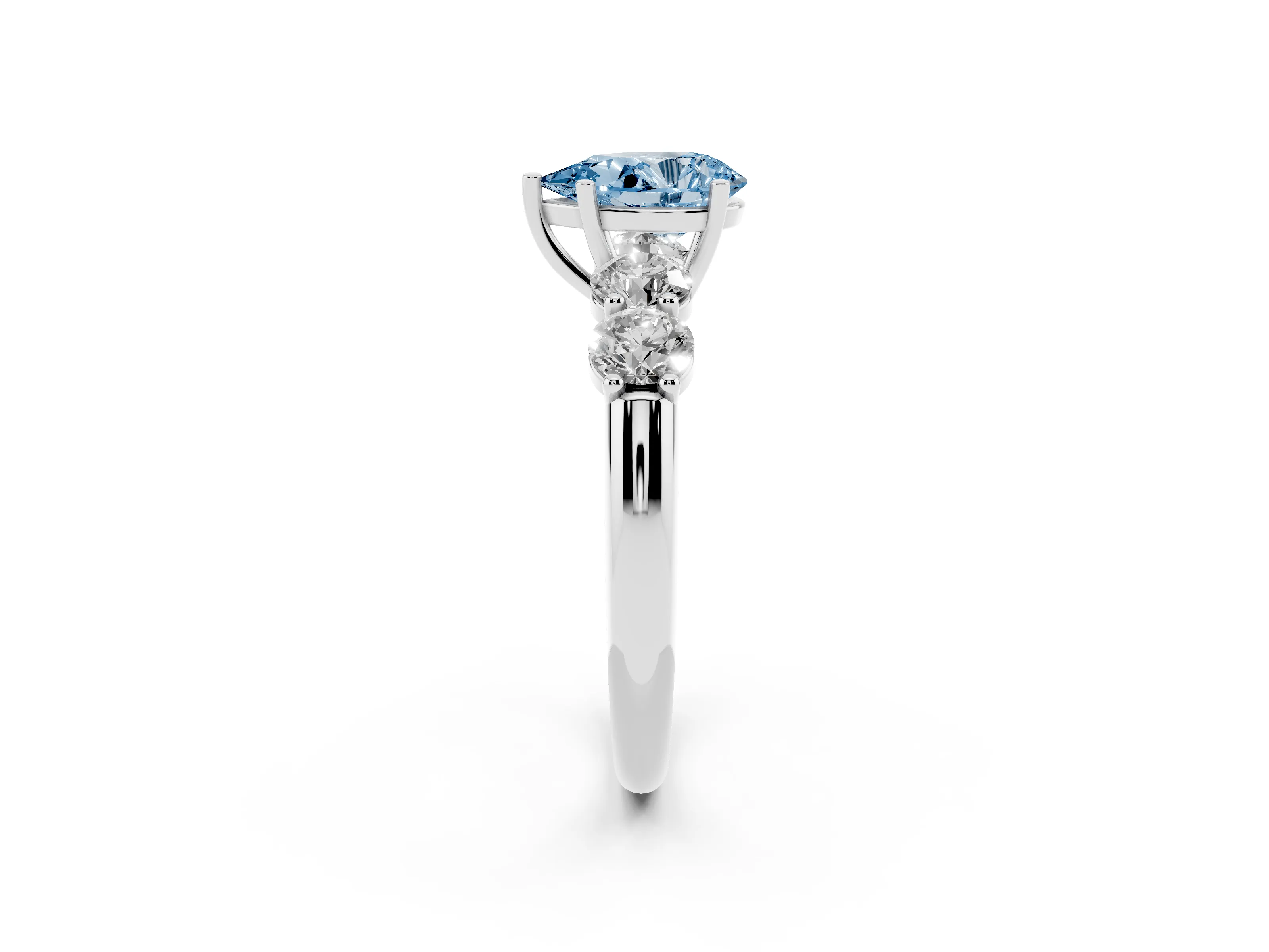 Fancy Blue Pear Cut Diamond Five-Stone Prong Set Ring Set in White gold with Classic Band