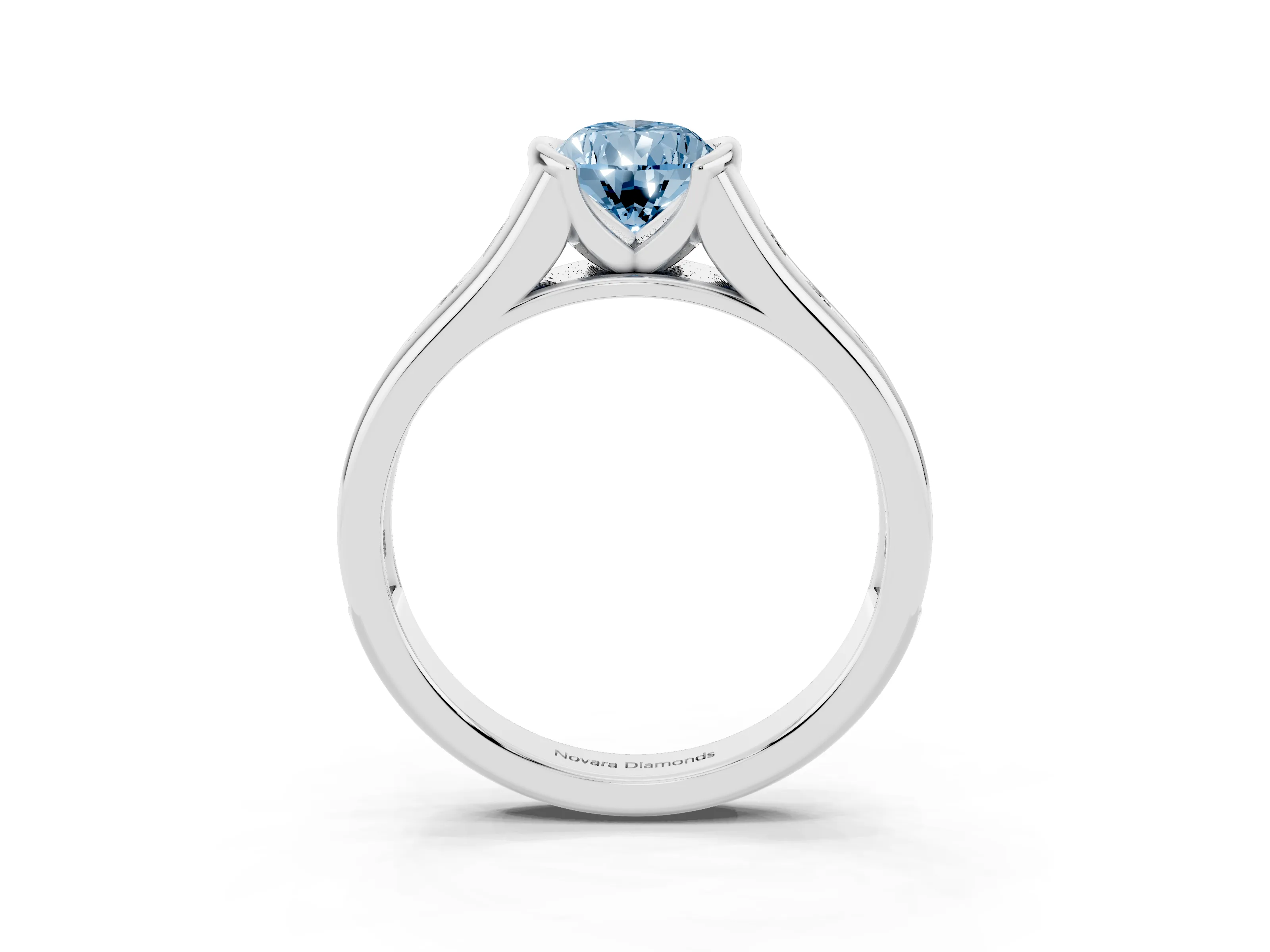 Fancy Blue Pear Cut Diamond Bezel-Set Solitaire Ring Set in Silver with Channel-Set Band