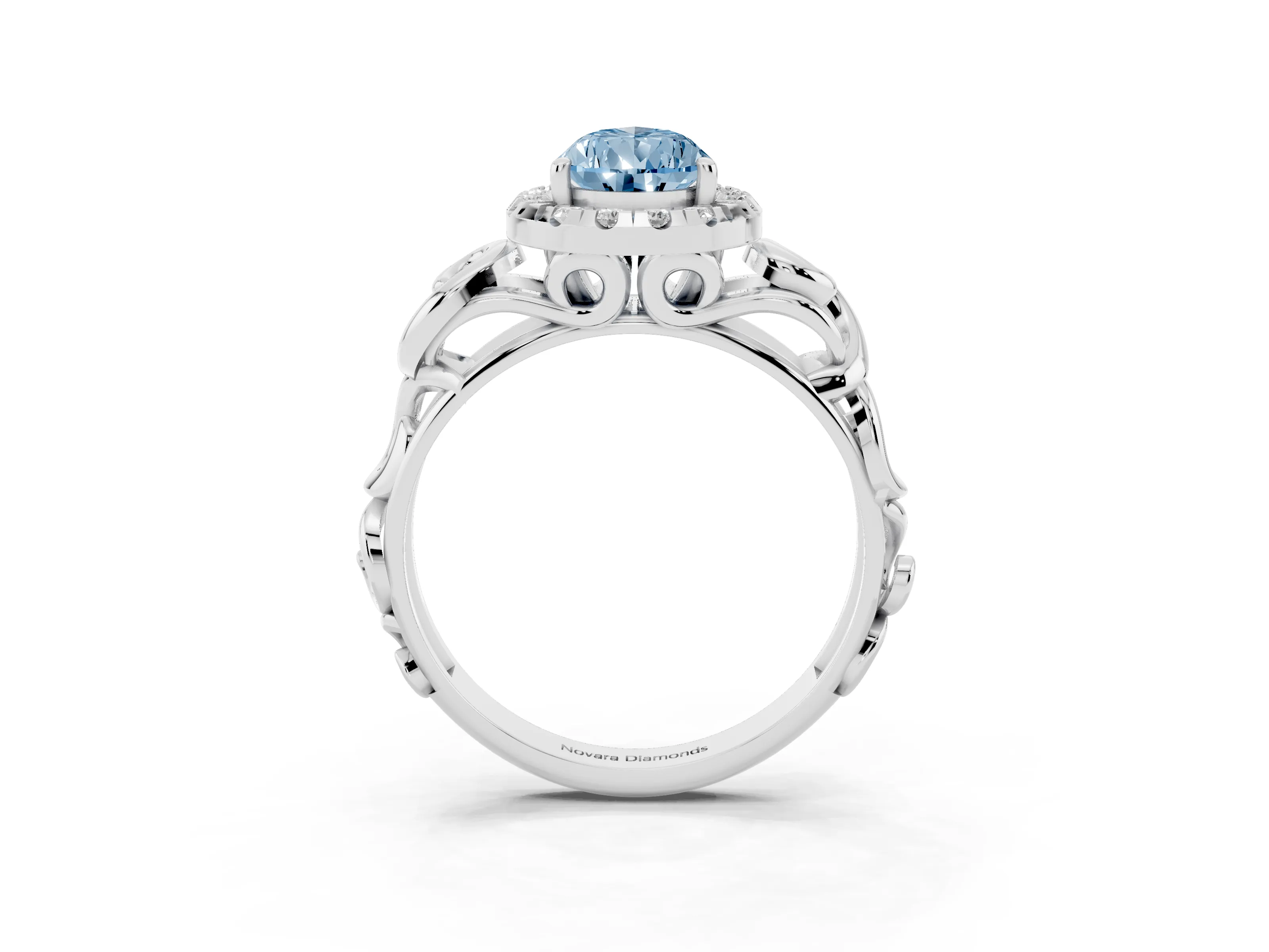 Fancy Blue Pear Cut Diamond Halo Ring Set in Platinum with Scrollwork Band and Prong Setting