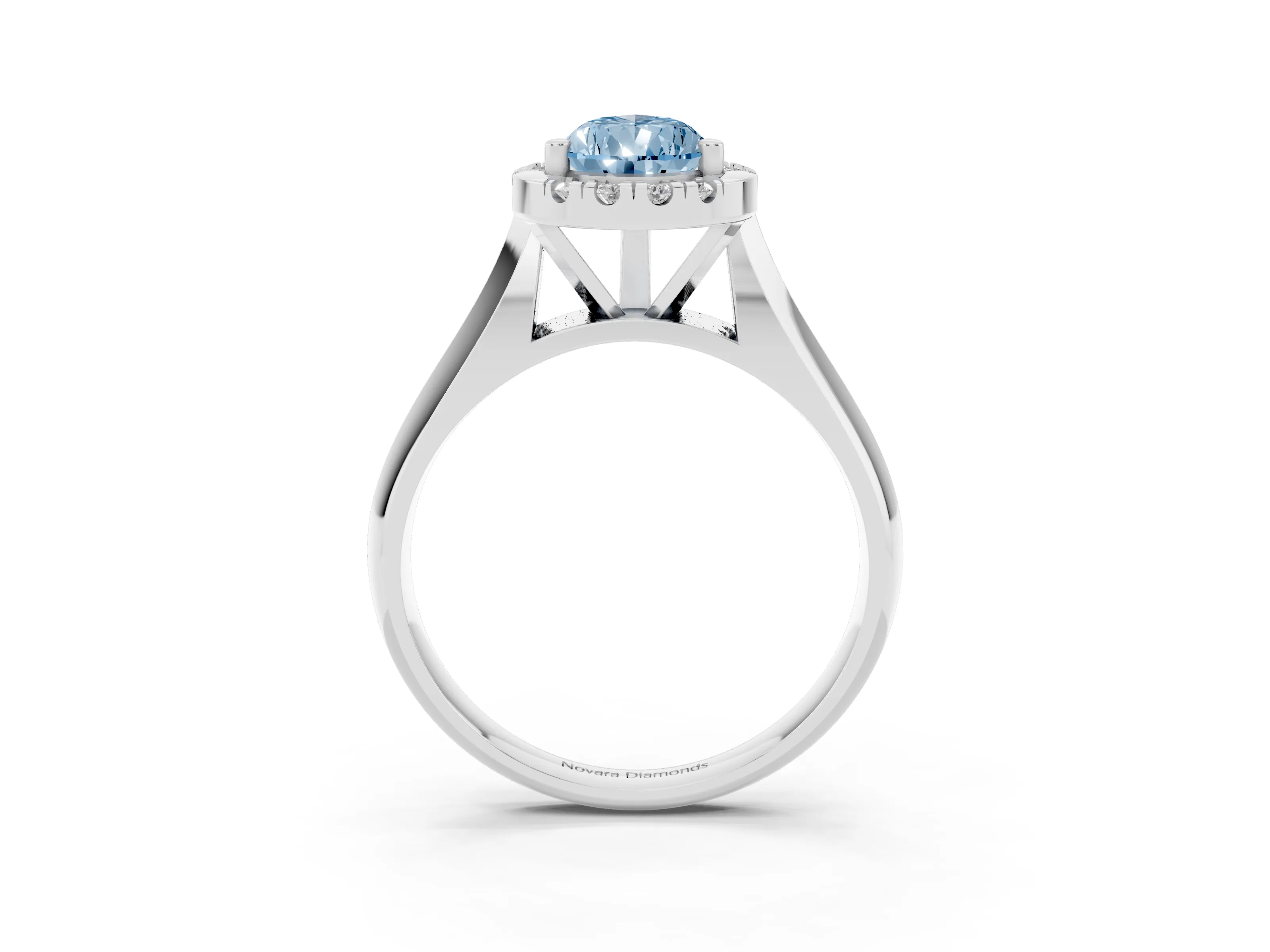 Fancy Blue Pear Cut Diamond Halo Solitaire Engagement Ring Set in Silver with Square Band and Prong Setting