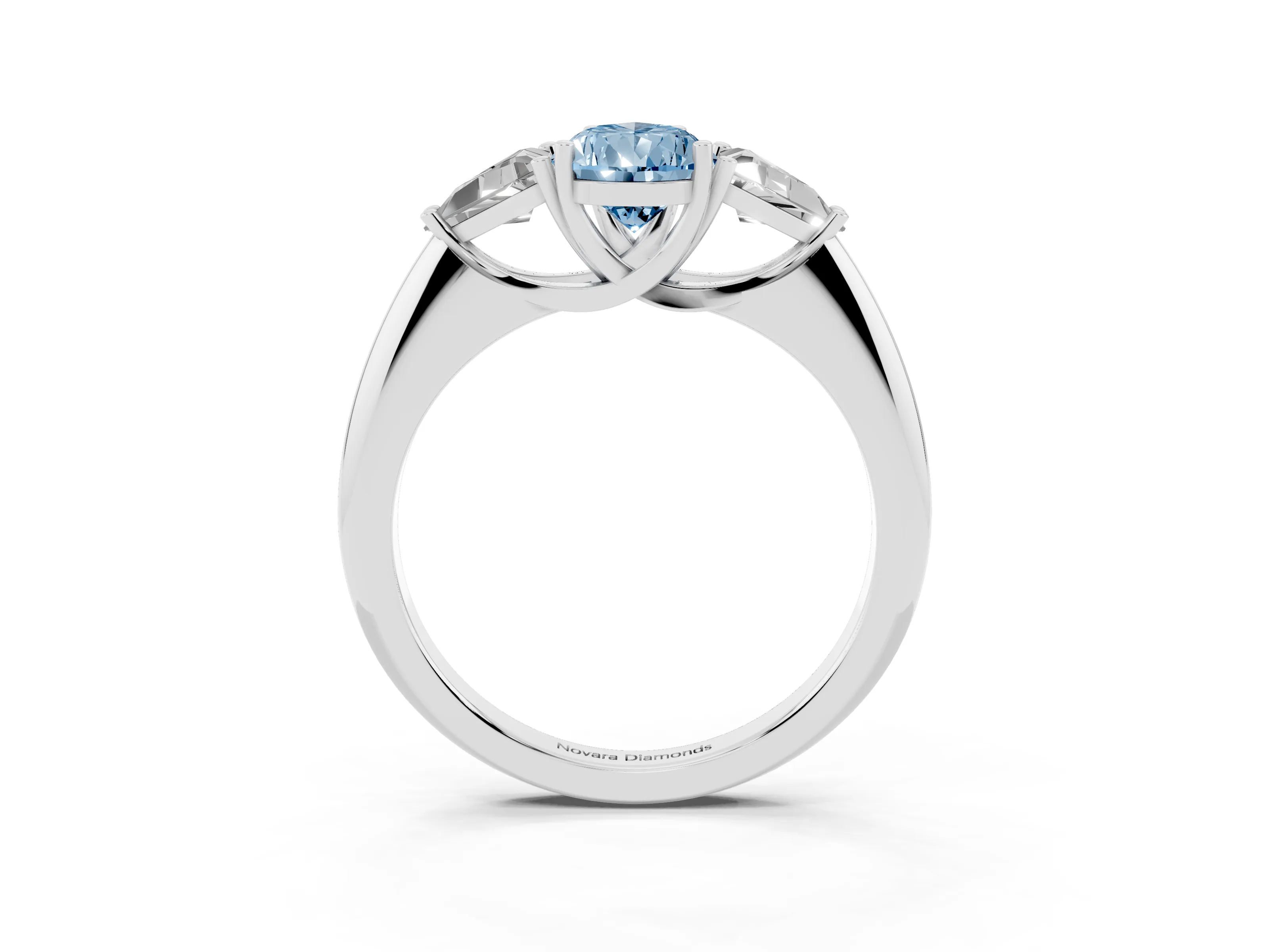 Fancy Blue Pear Cut Diamond Three-Stone Engagement Ring Set in Platinum with Trillion Side Stones
