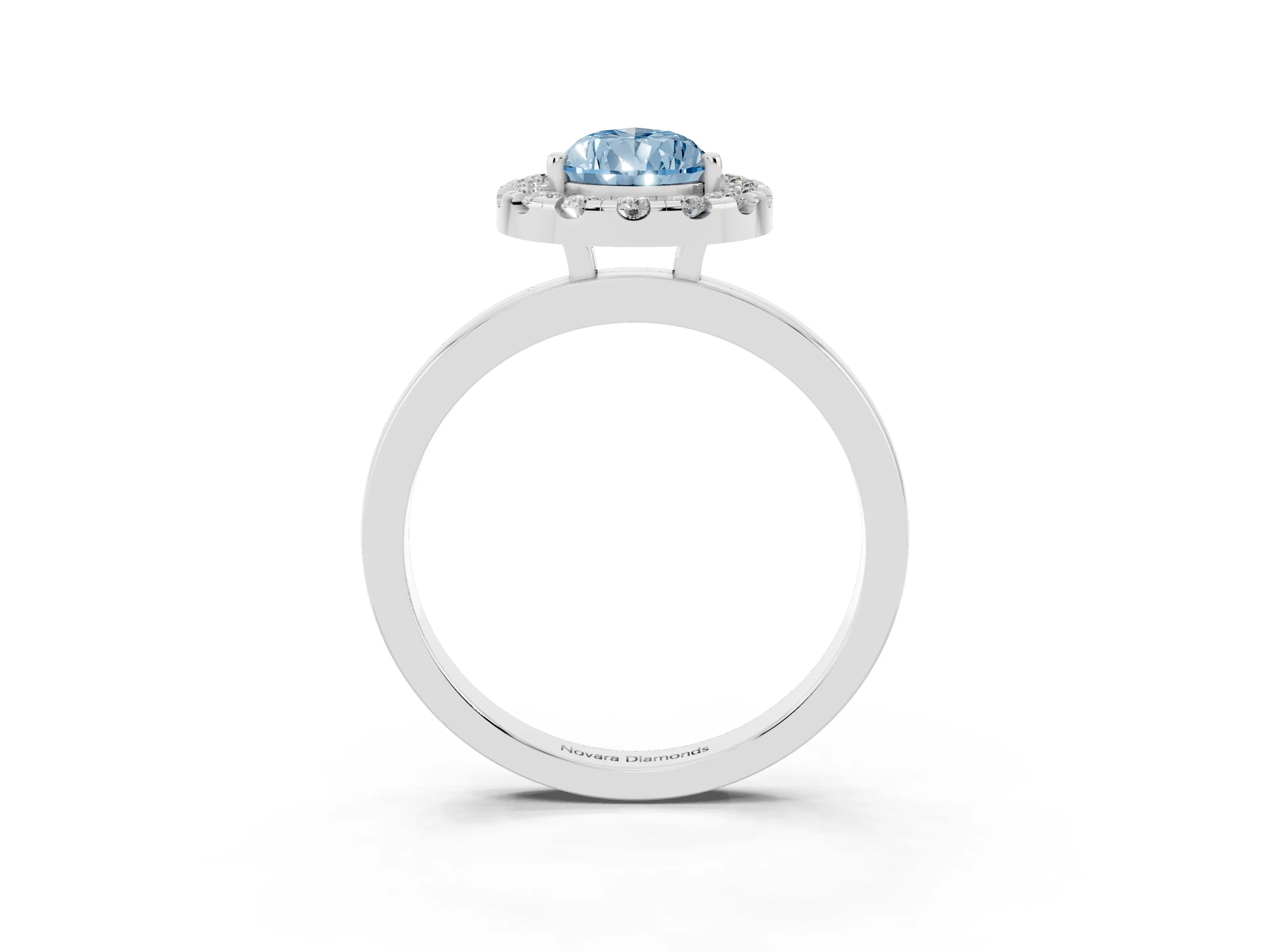 Fancy Blue Pear Cut Diamond Halo Solitaire Ring Set in White gold with Pavé Band and Prong Setting