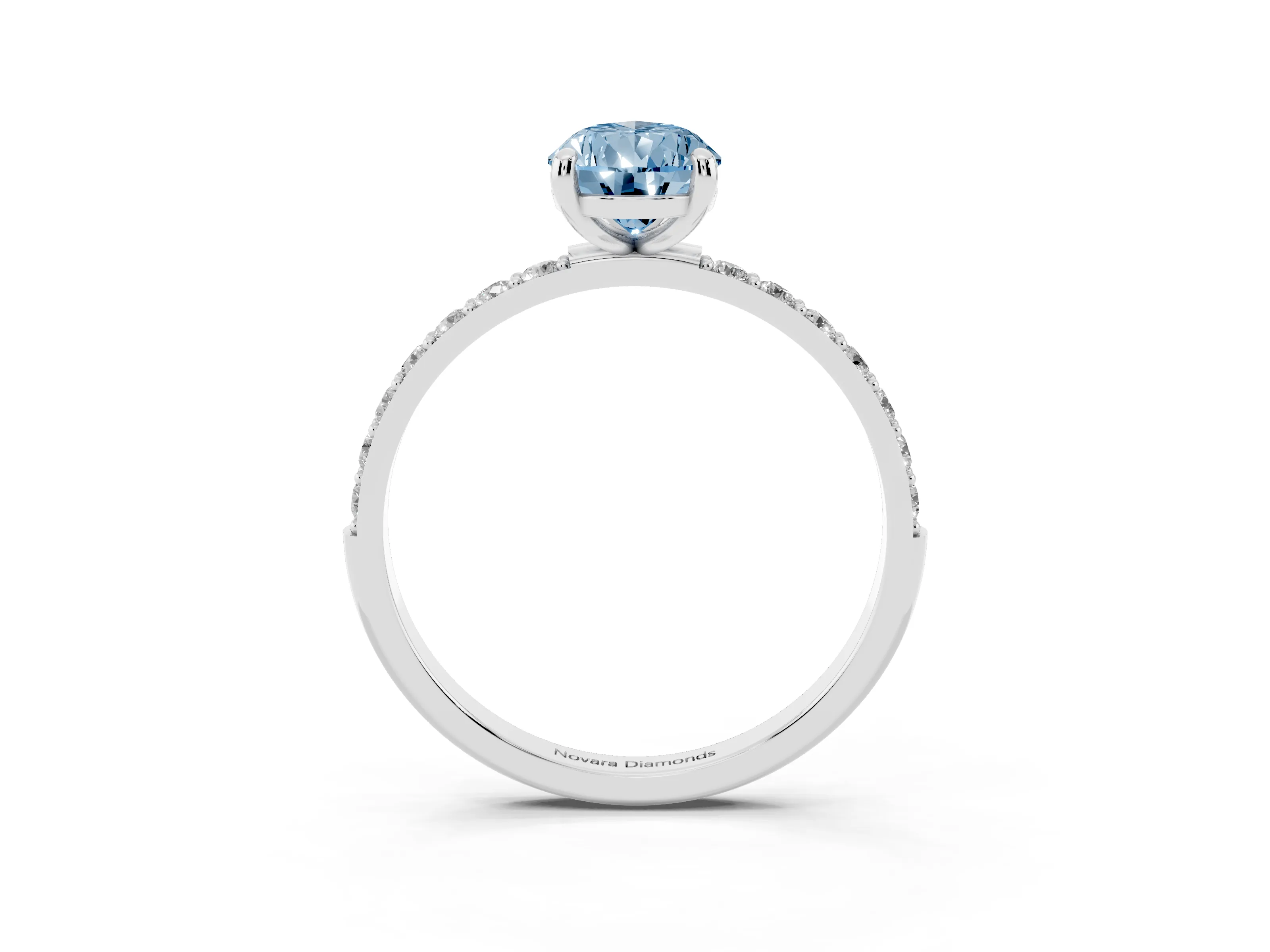 Fancy Blue Pear Cut Diamond Solitaire Ring Set in Platinum with Round Pavé Band and Prong Setting