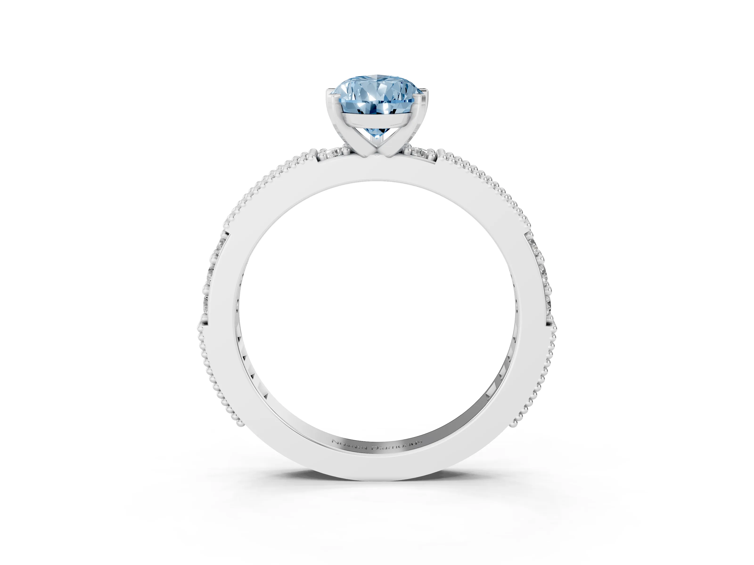 Fancy Blue Pear Cut Diamond Solitaire Ring Set in Silver with Slim Pavé Band and Prong Setting