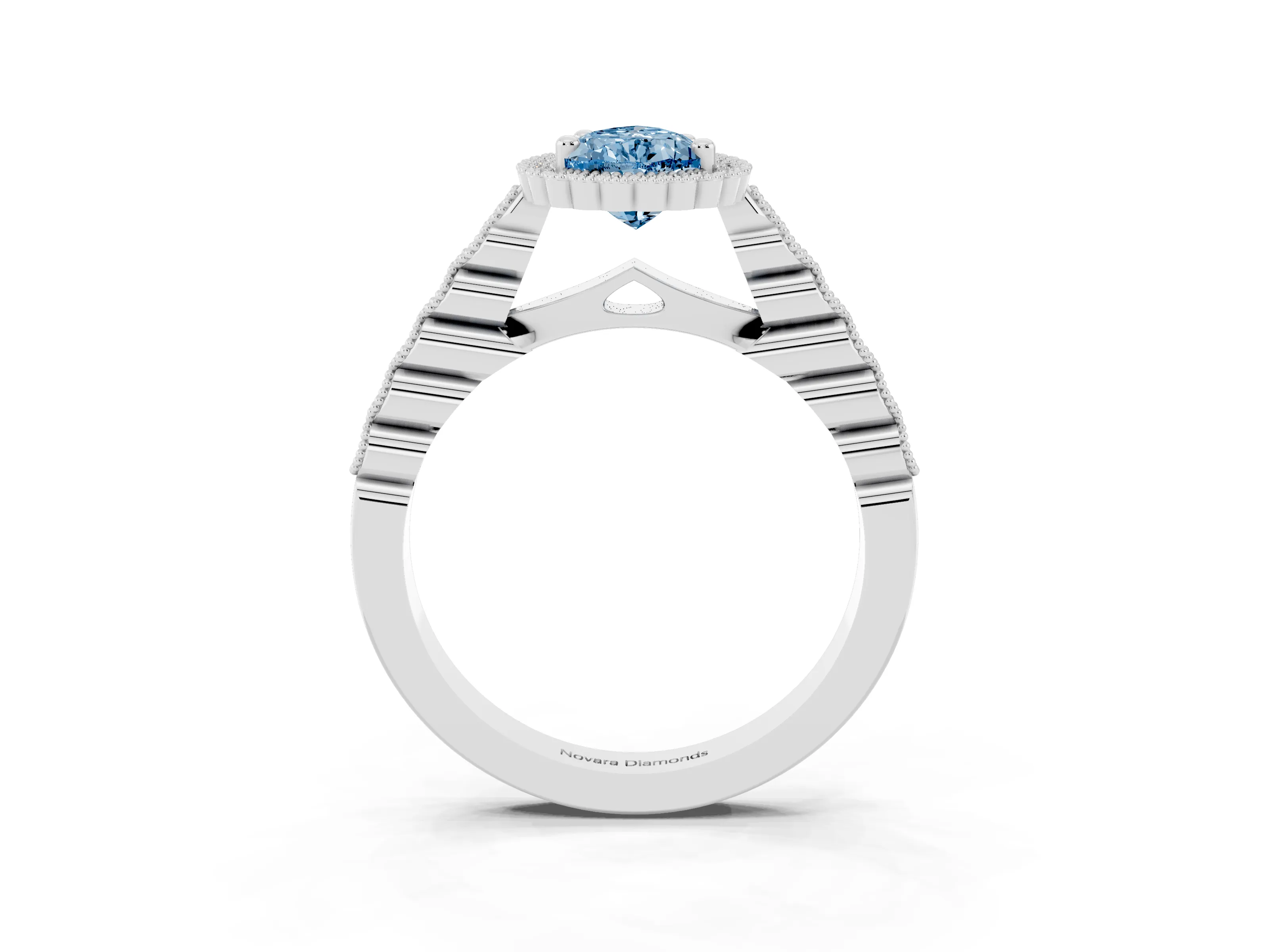 Fancy Blue Pear Cut Diamond Halo Ring Set in Platinum with Pavé Milgrain Band