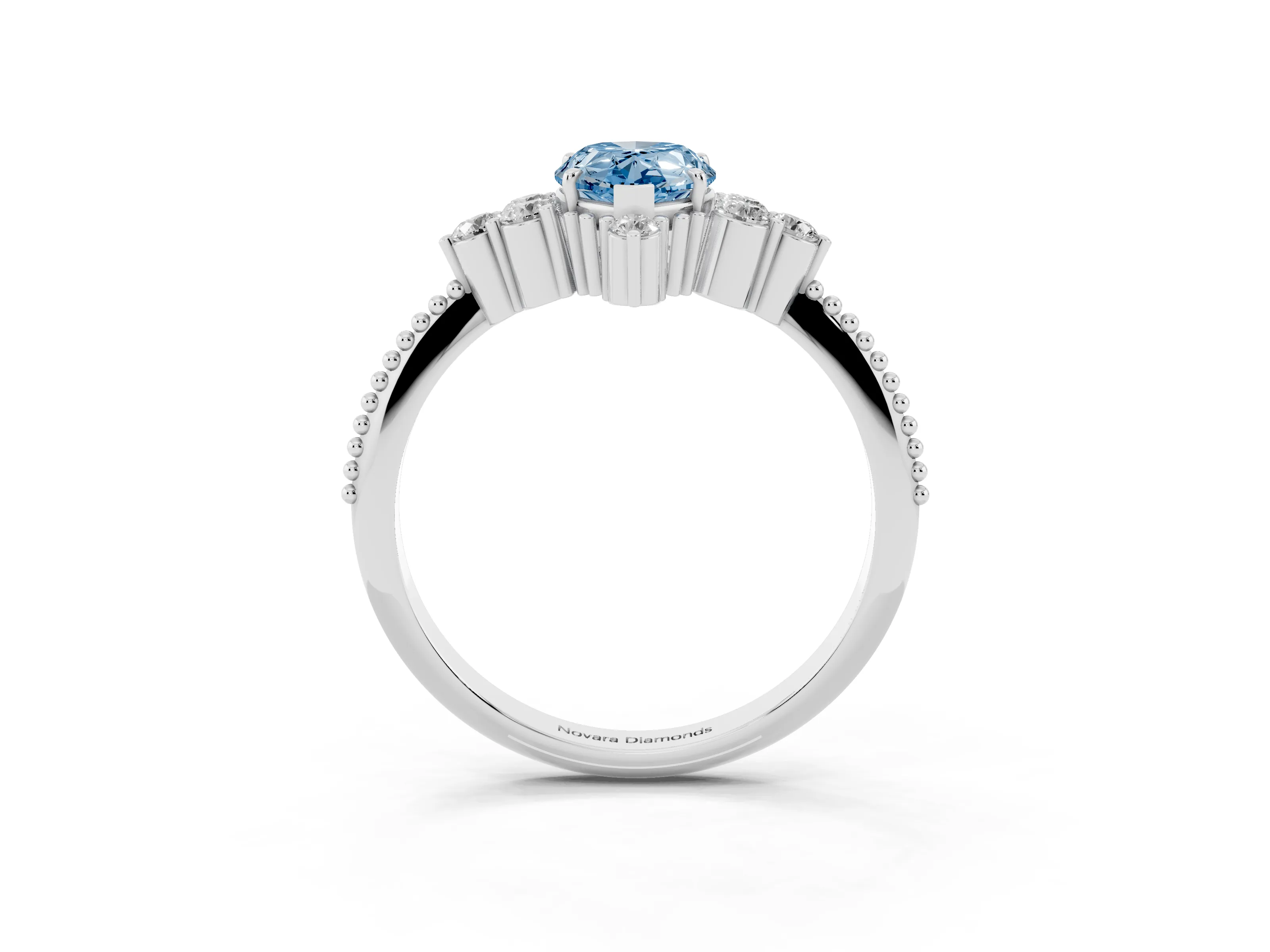 Fancy Blue Pear Cut Diamond Cluster Ring Set in Platinum with Beaded Band