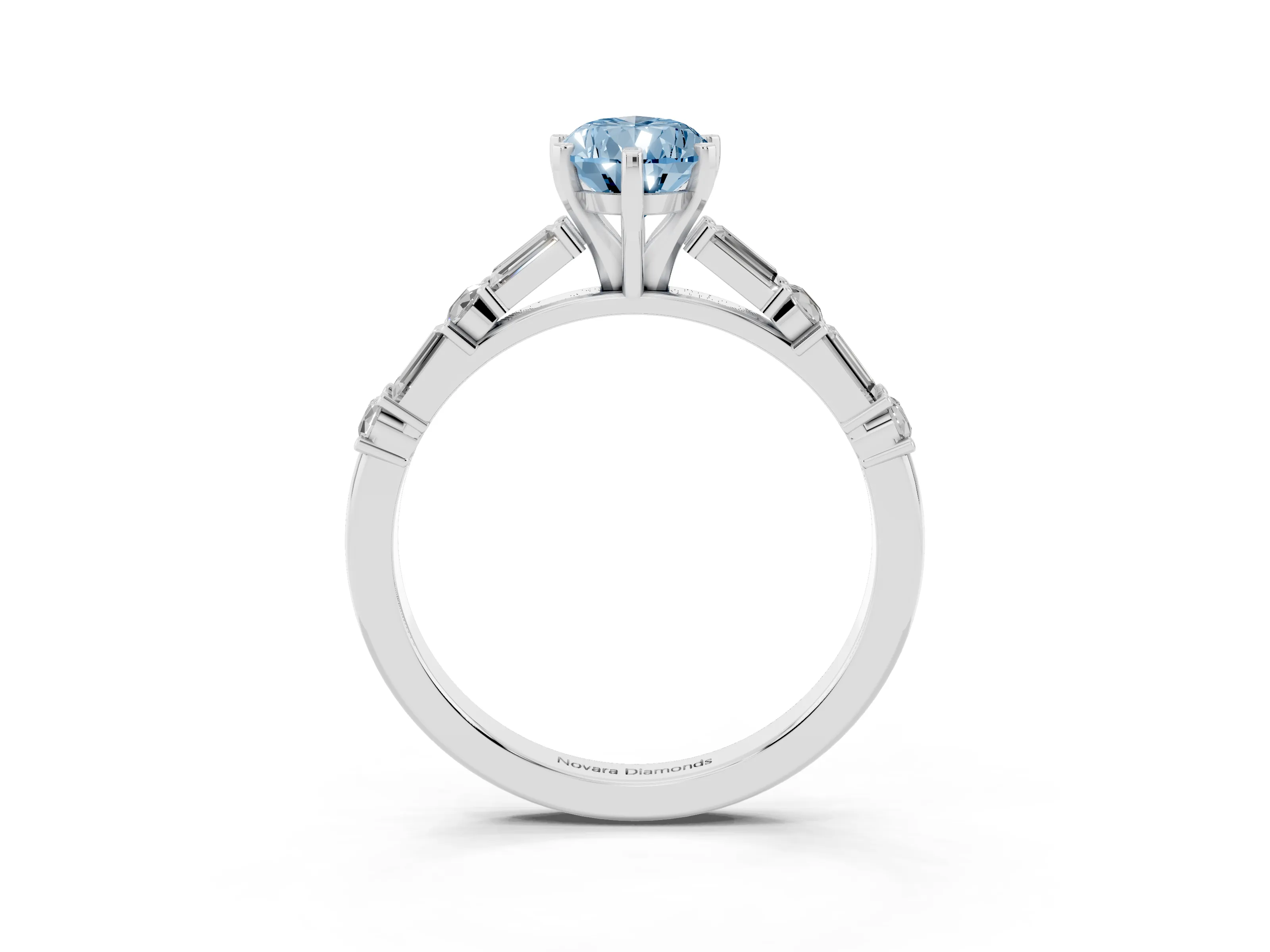 Fancy Blue Pear Cut Diamond Solitaire Set in White gold with Side Baguettes and Channel Set Band