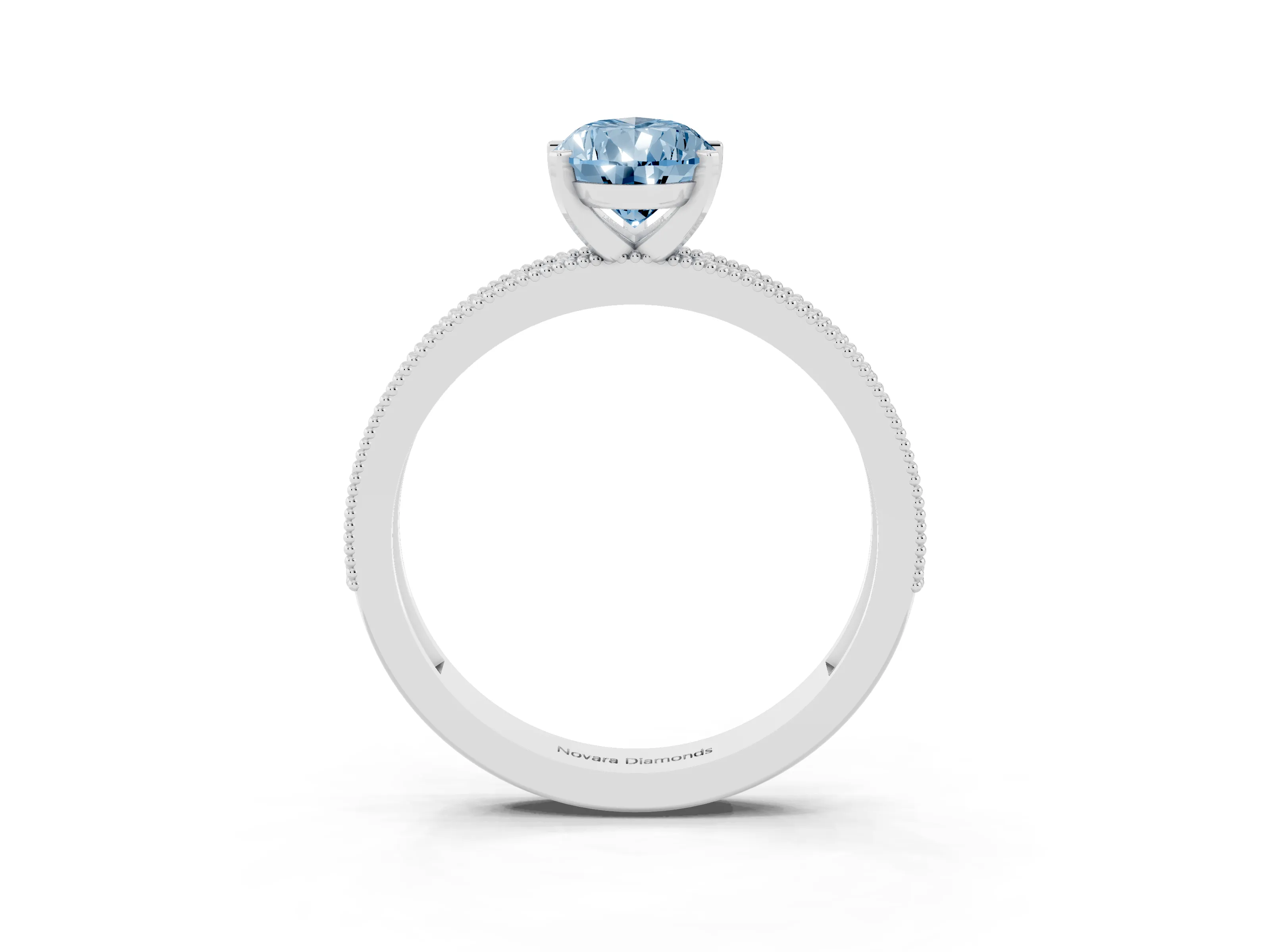 Fancy Blue Pear Cut Diamond Milgrain Pavé Engagement Ring Set in White gold with Prong Setting